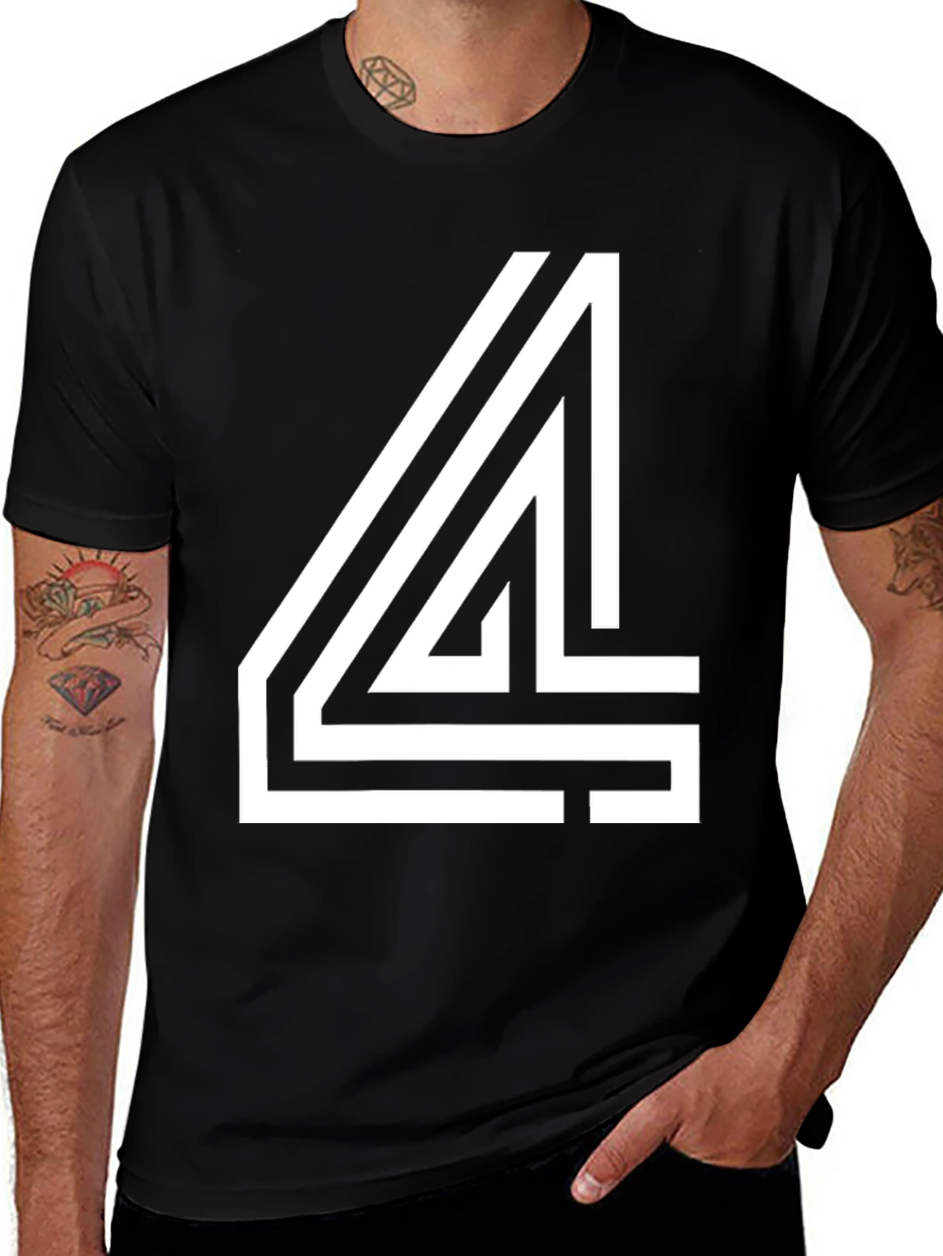 Bold Number 4 Graphic Tee - Black Cotton Blend