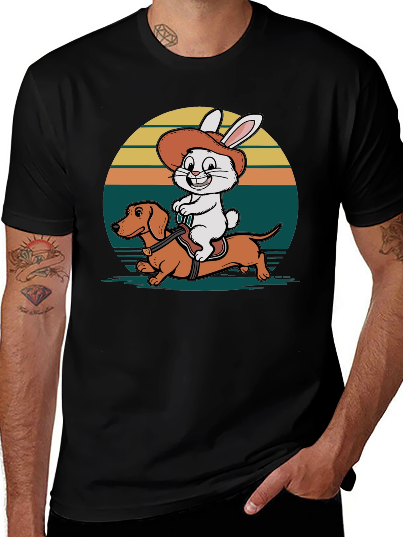 Rabbit Riding Dachshund Graphic Tee