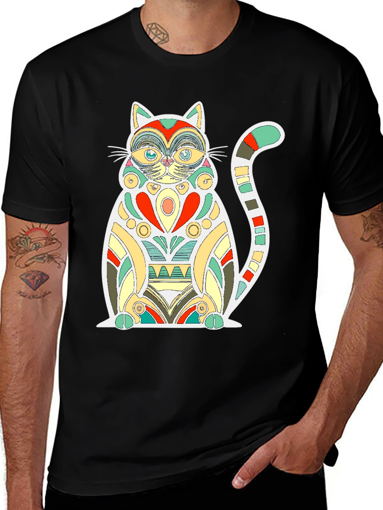 Variant 2 of Abstract Cat Graphic Tee - Men's Black T-Shirt