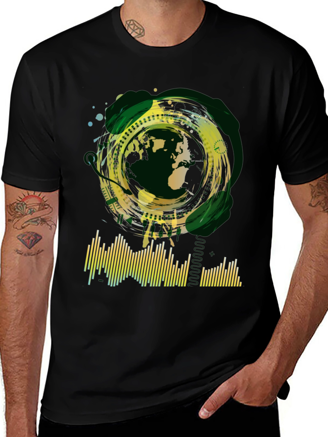 Black Abstract Globe Graphic Tee - Black main image