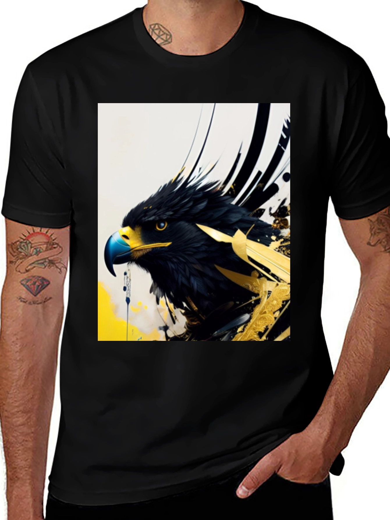 Variant 24 of Eagle Art Graphic Tee - Black Cotton Blend