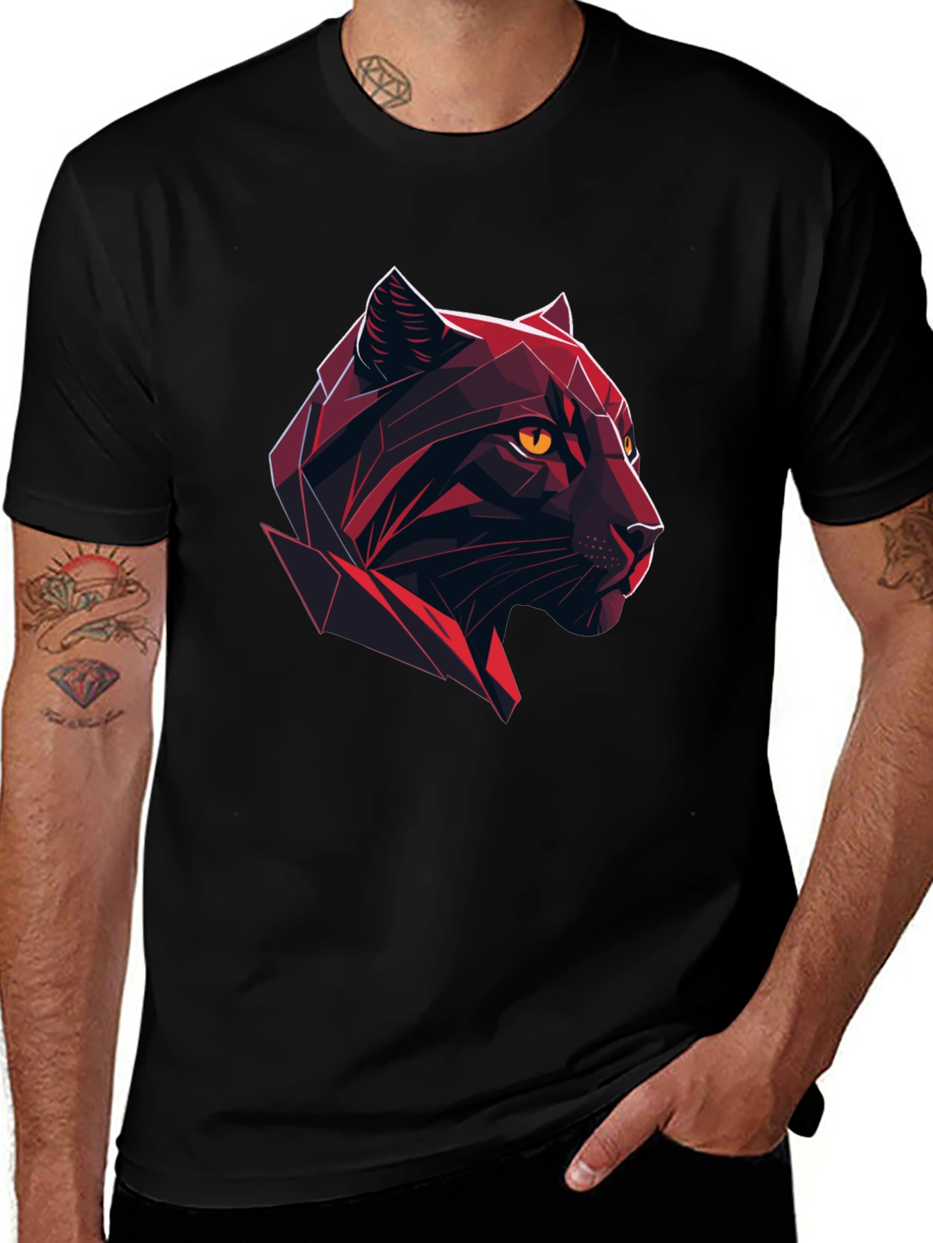 Variant 7 of Geometric Panther Graphic Print Black T-Shirt