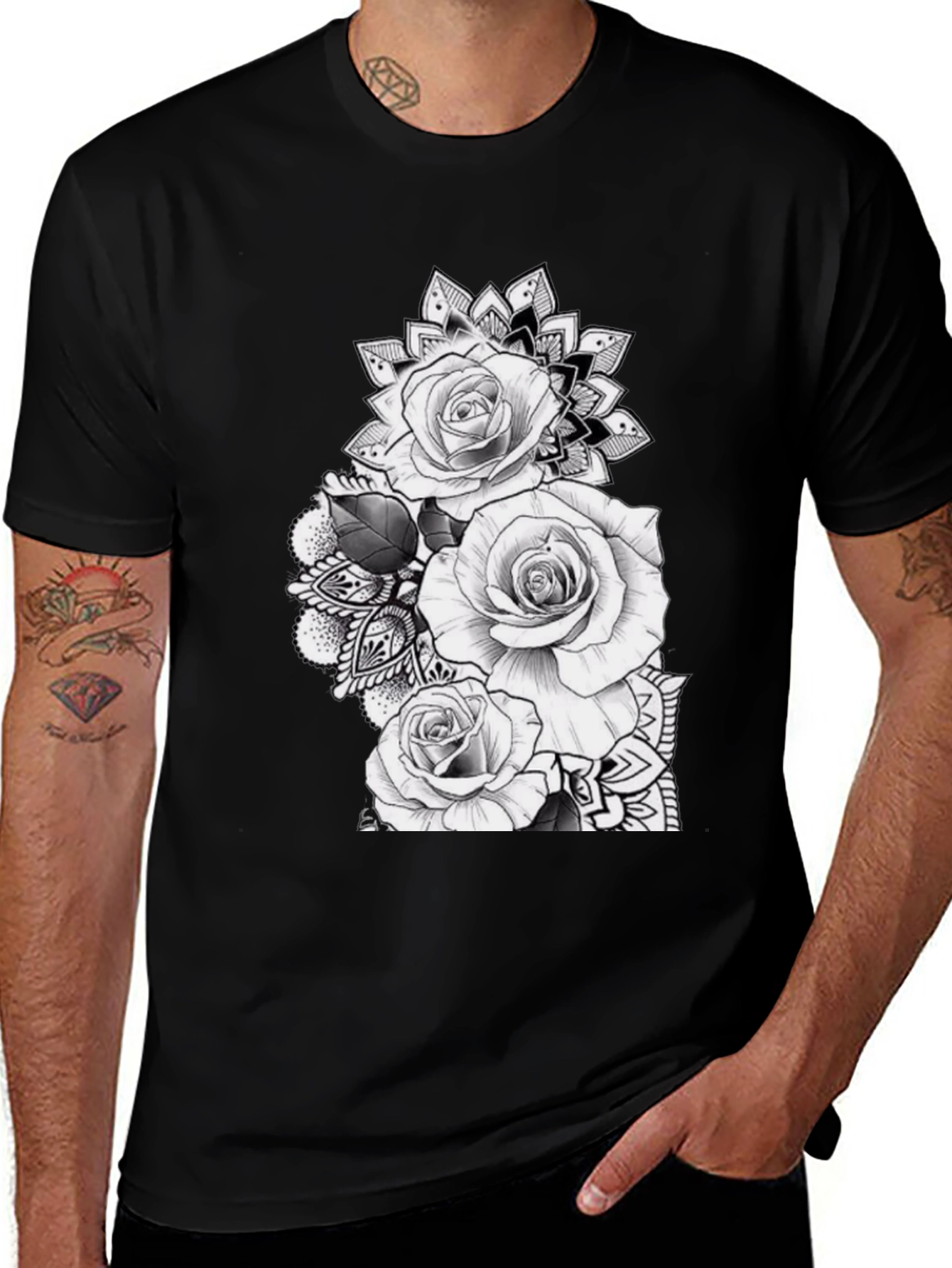 Variant 14 of Black Rose Mandala Graphic Tee