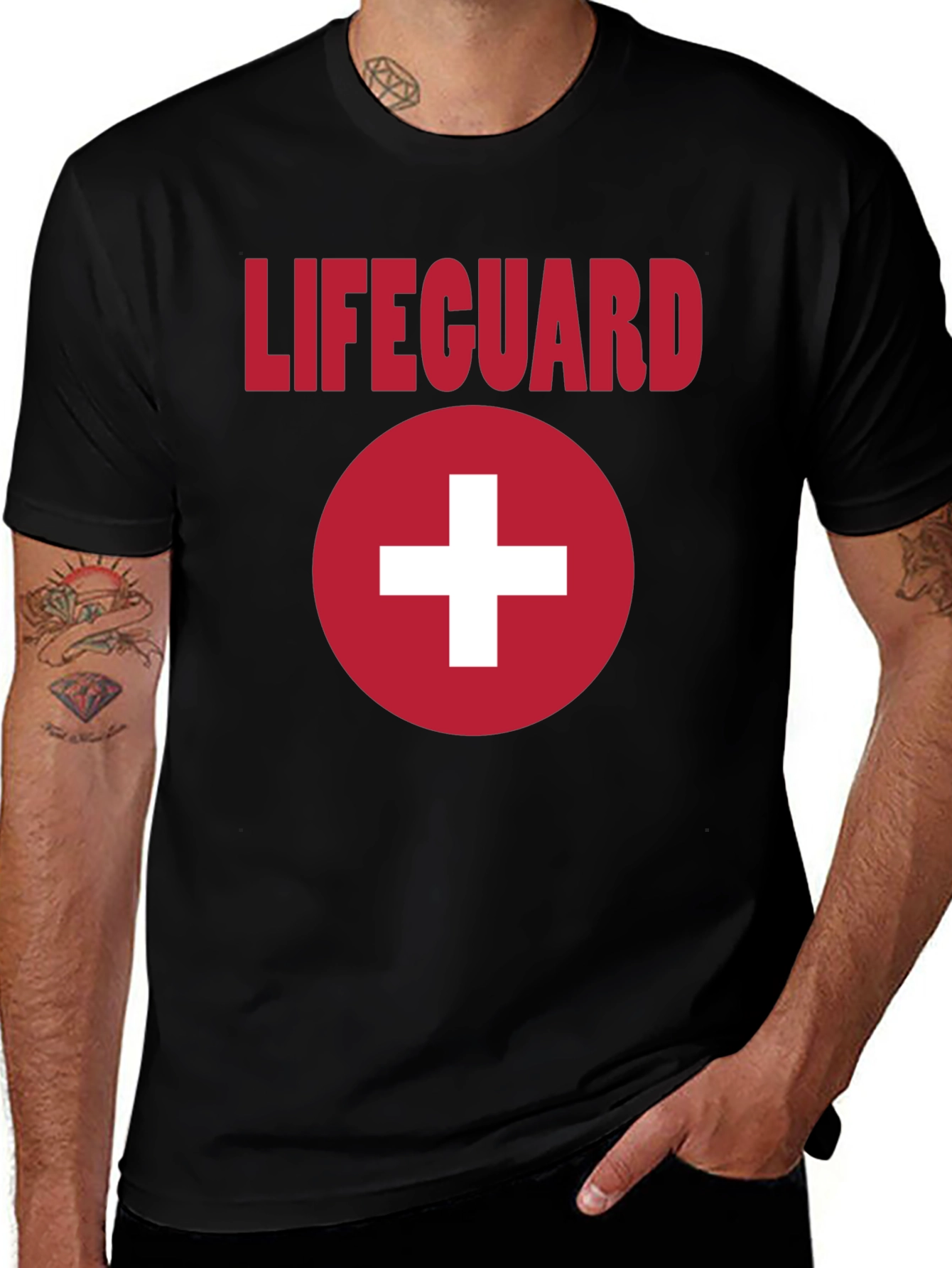 Lifeguard T-Shirt Black with Red Cross