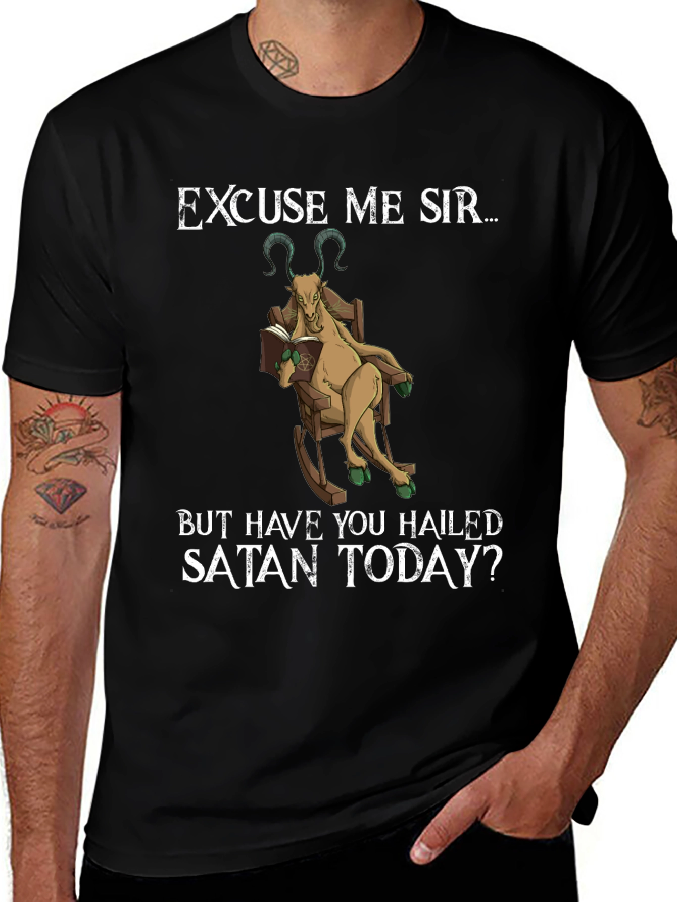 Variant 2 of Excuse Me Sir T-Shirt - Hail Satan Goat Tee