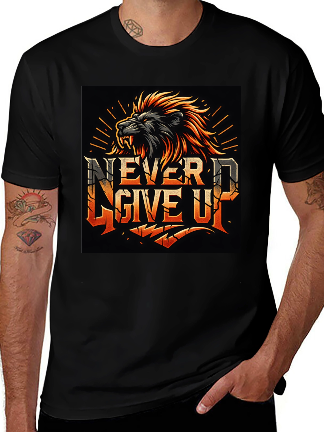 Variant 29 of Lion Graphic Tee - Never Give Up