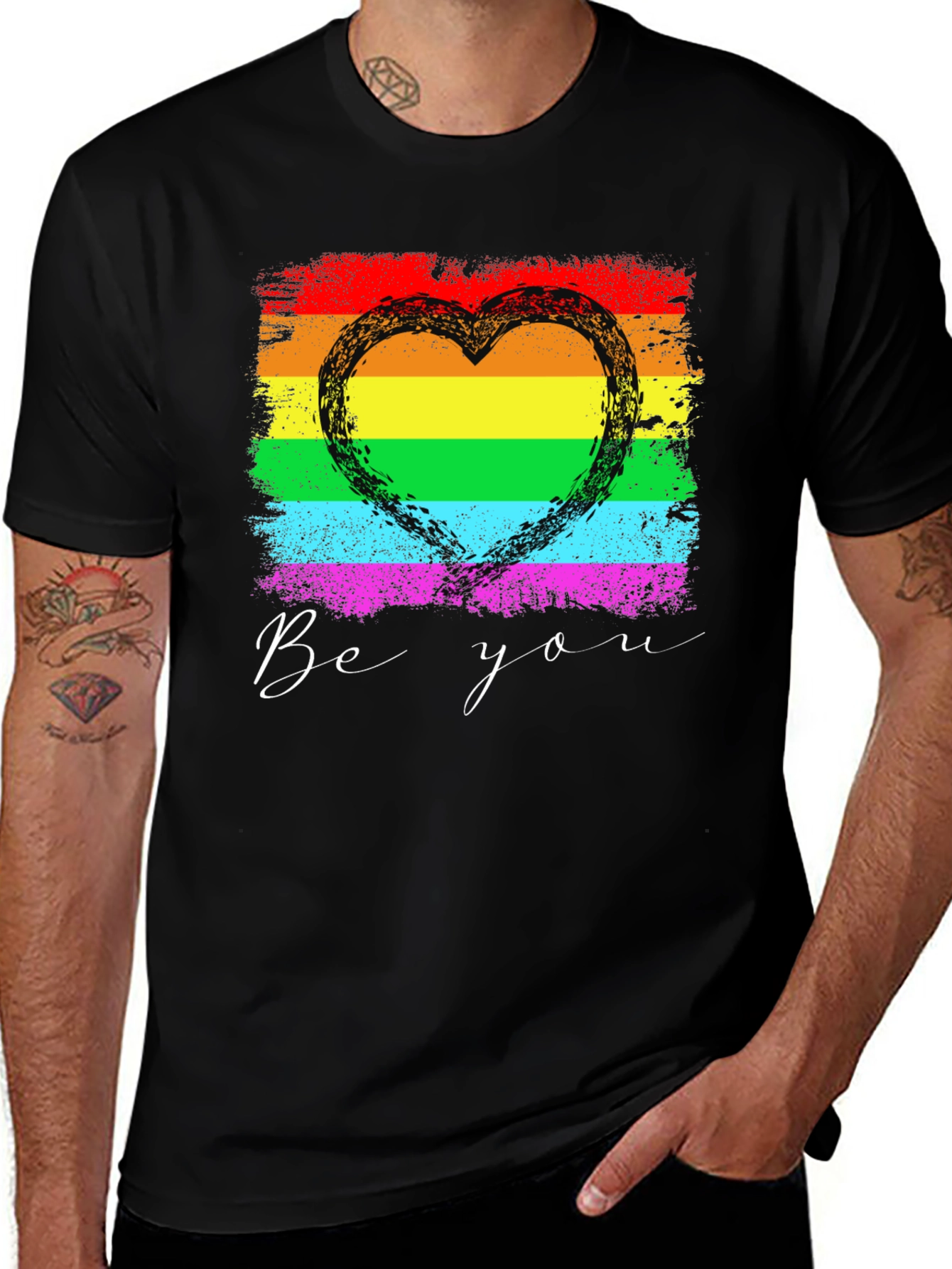 Variant 16 of Be You Pride T-Shirt Rainbow Heart Graphic Tee