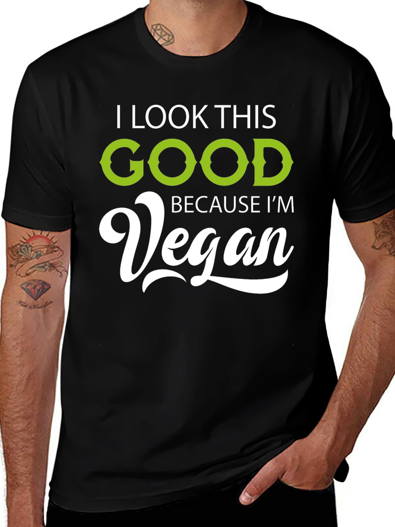 Variant 19 of I Look This Good Because I'm Vegan Black T-Shirt