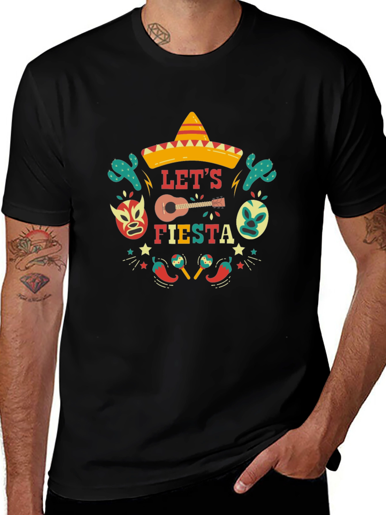 Variant 12 of Let's Fiesta Graphic Tee - Black Cotton T-Shirt