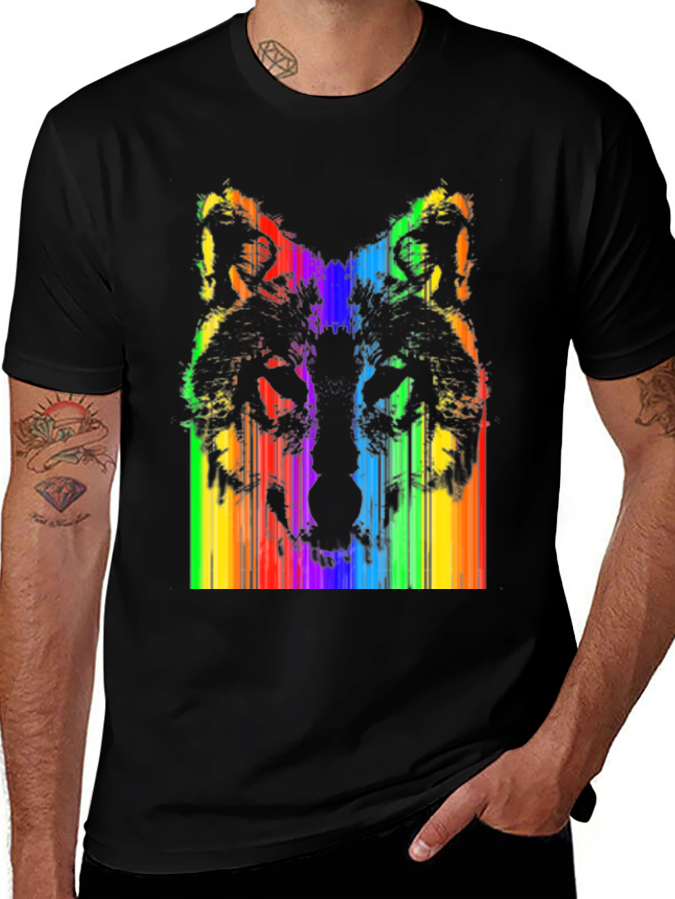 Variant 4 of Rainbow Wolf Graphic Tee - Black Cotton Blend