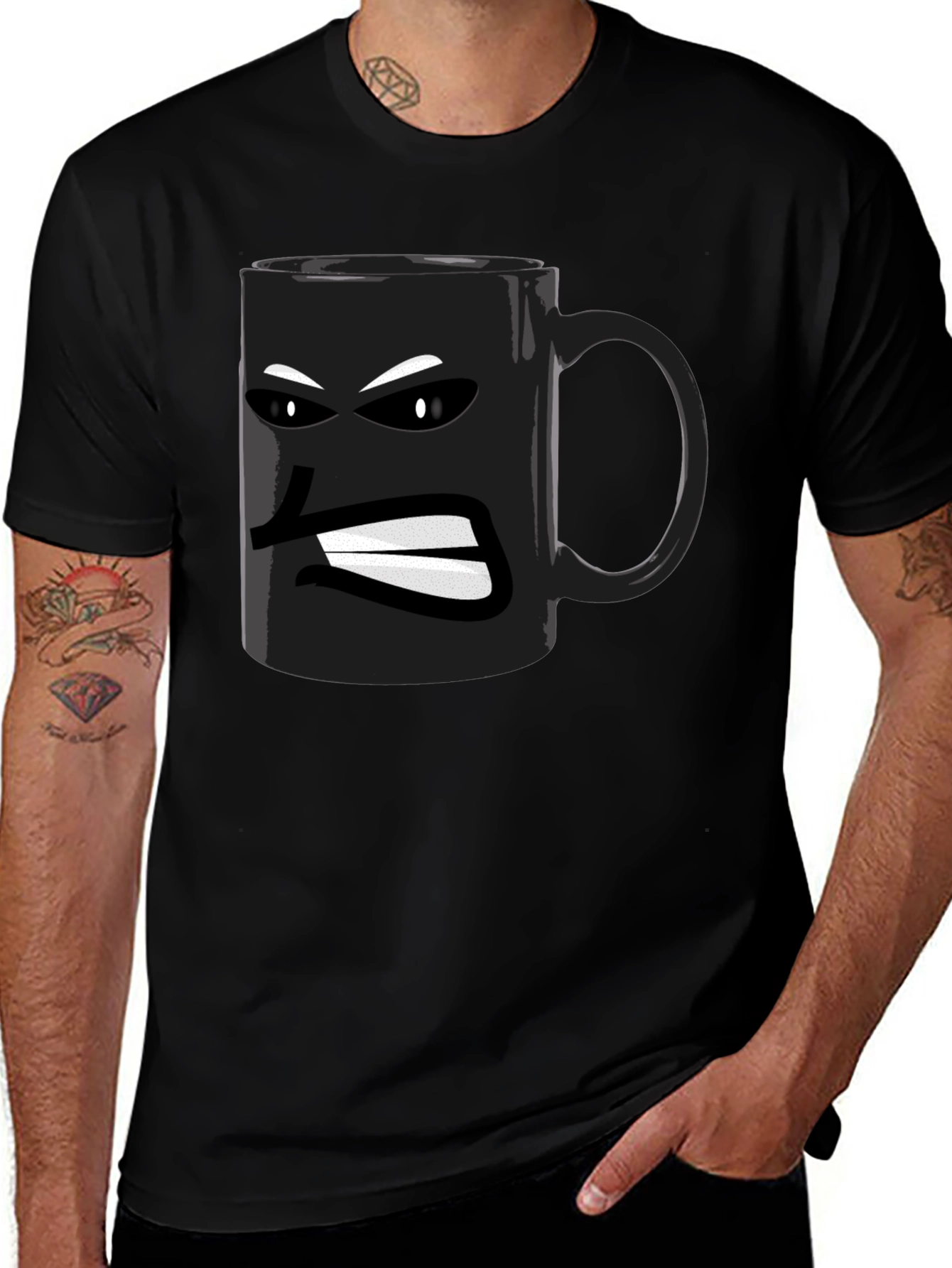 Variant 7 of Angry Mug Graphic Tee - Black Cotton T-Shirt