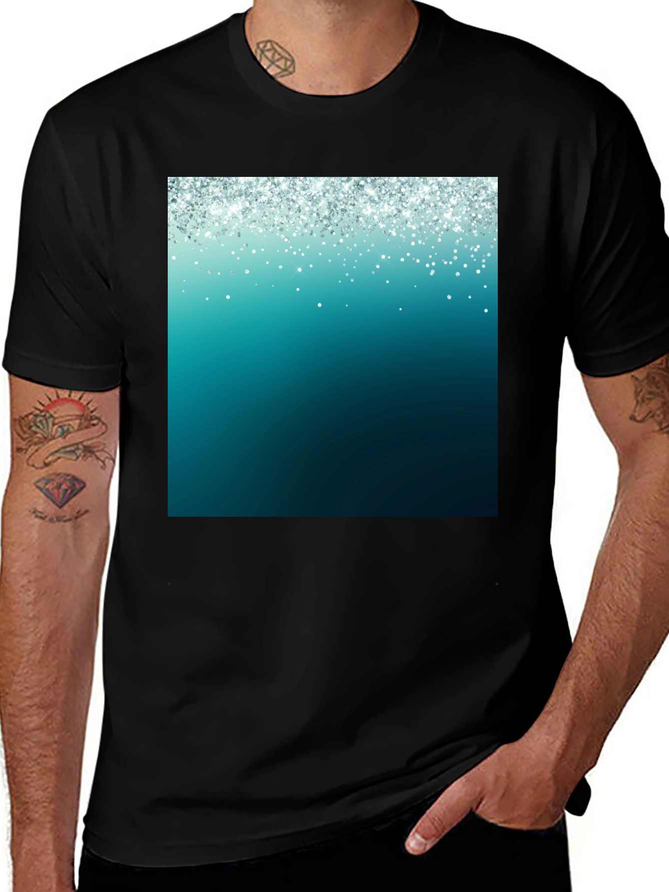 Teal Glitter Gradient Graphic Tee - Soft Style