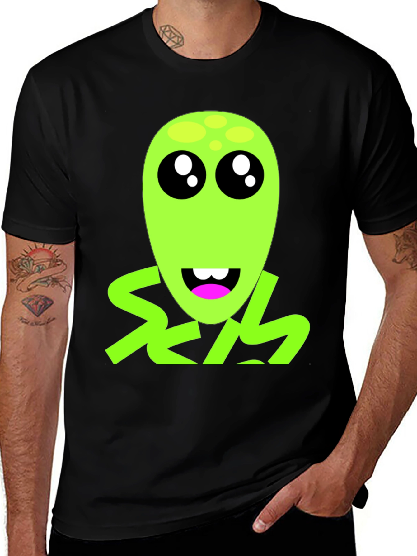 Variant 30 of Funny Alien Graphic T-Shirt - Black Crew Neck