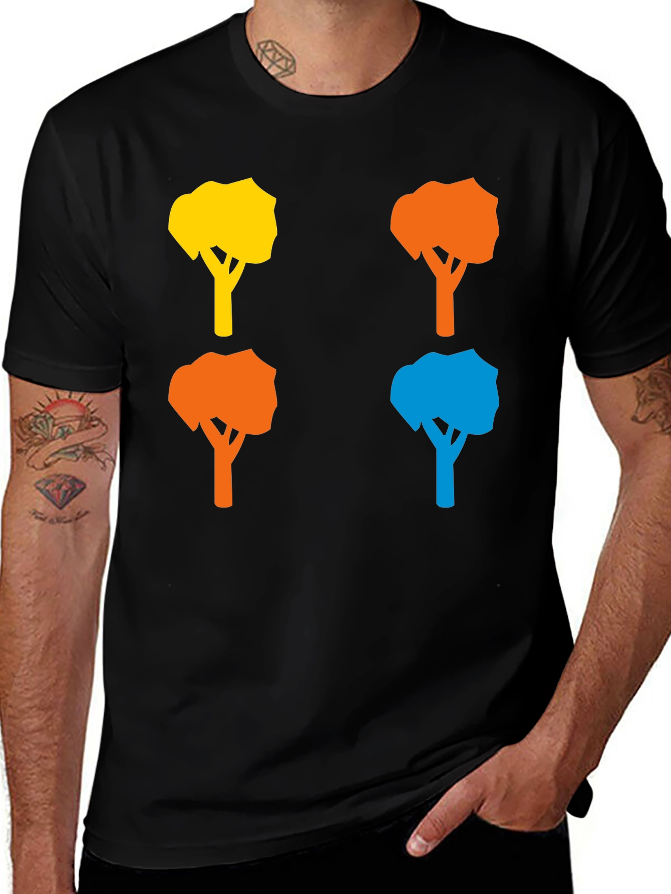 Variant 4 of Colorful Tree Pattern Black T-Shirt