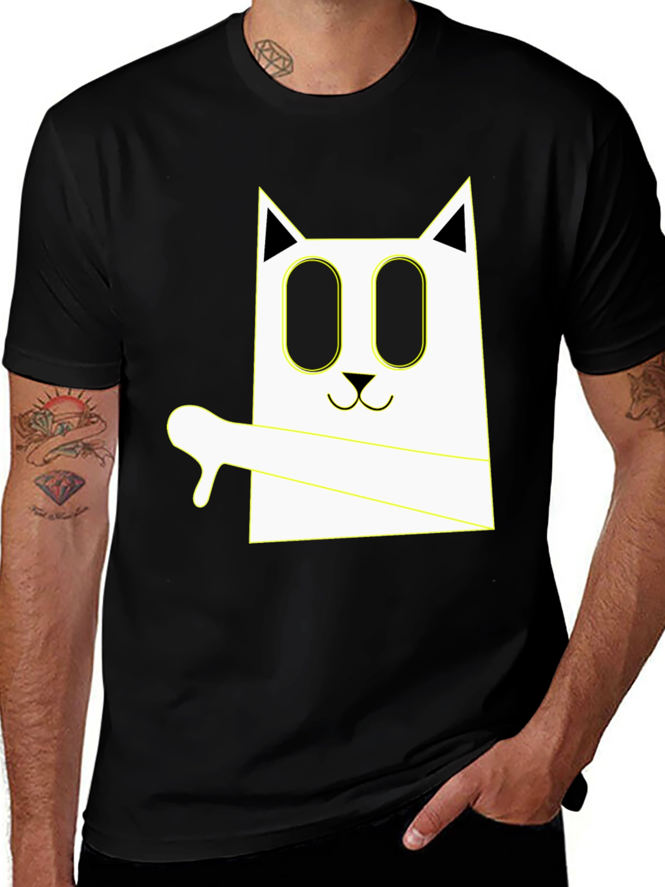 Variant 24 of Funny Cat Graphic Tee - Black Cotton Shirt
