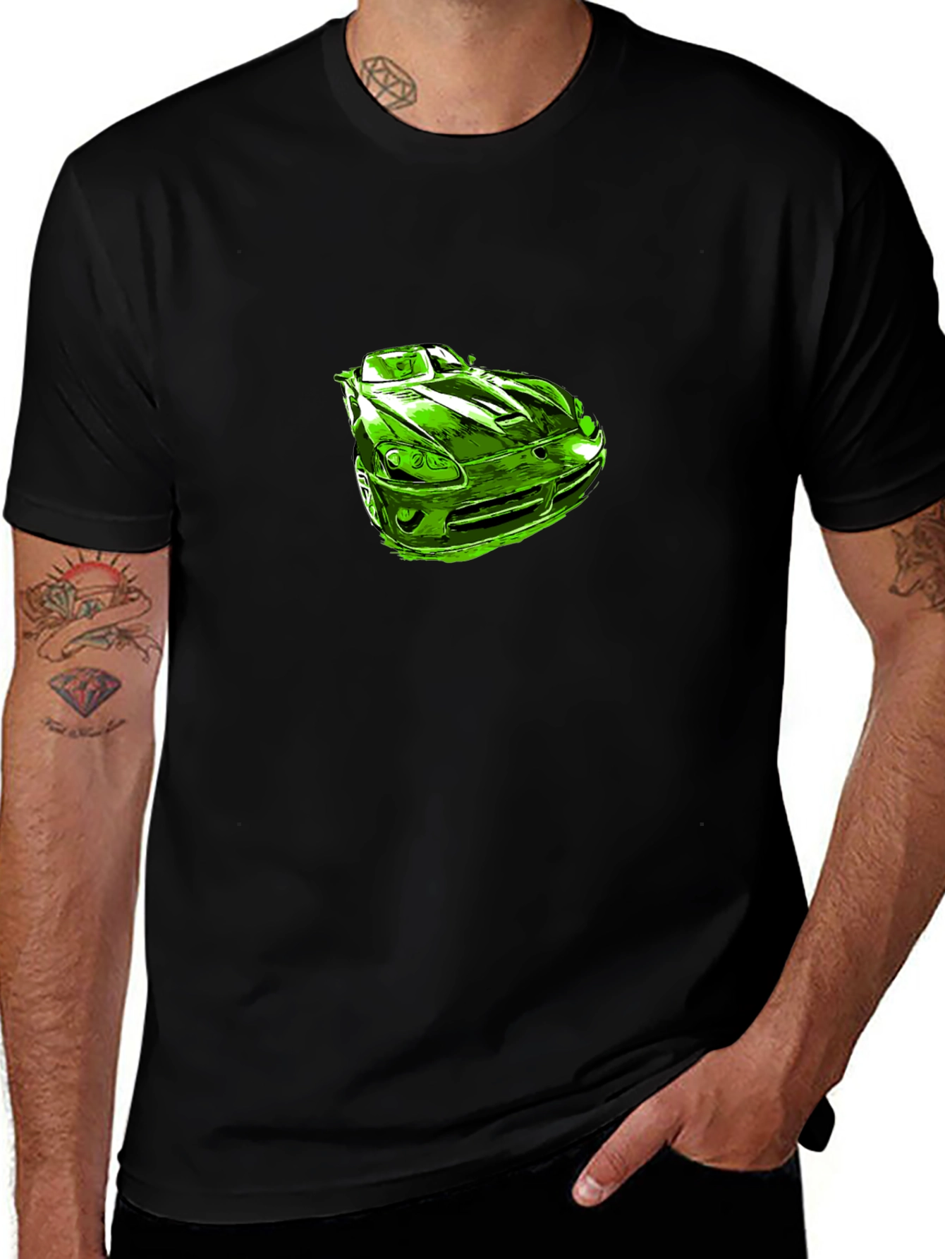 Variant 7 of Green Car Graphic Black T-Shirt