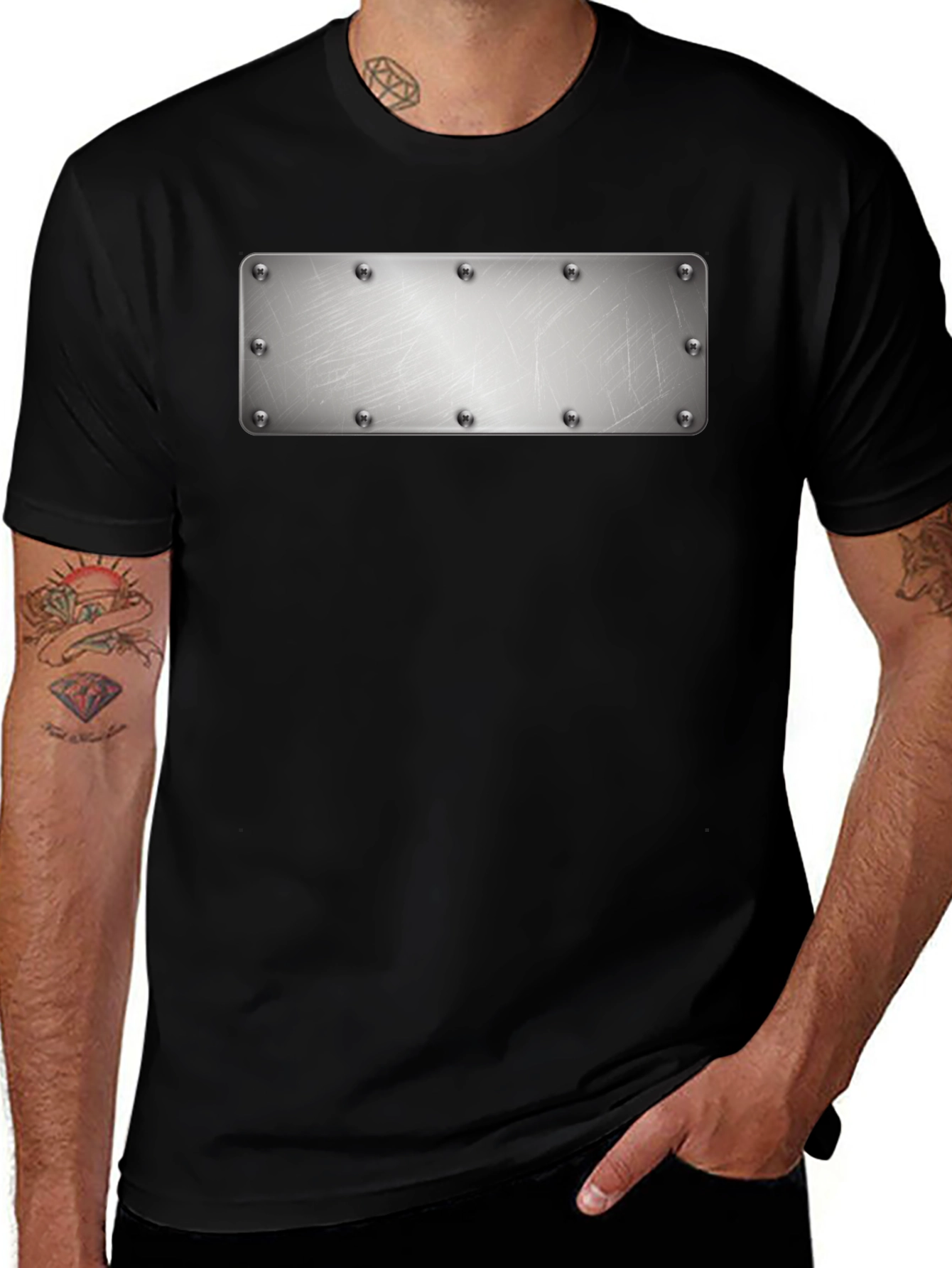 Variant 24 of Metal Plate Graphic Tee - Black Cotton Blend T-Shirt