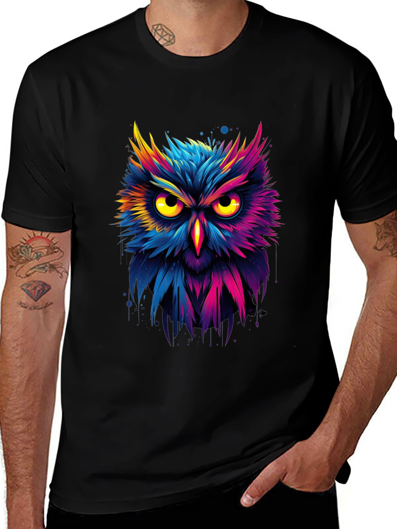 Black Vibrant Owl Graphic T-Shirt - Unique Design main image
