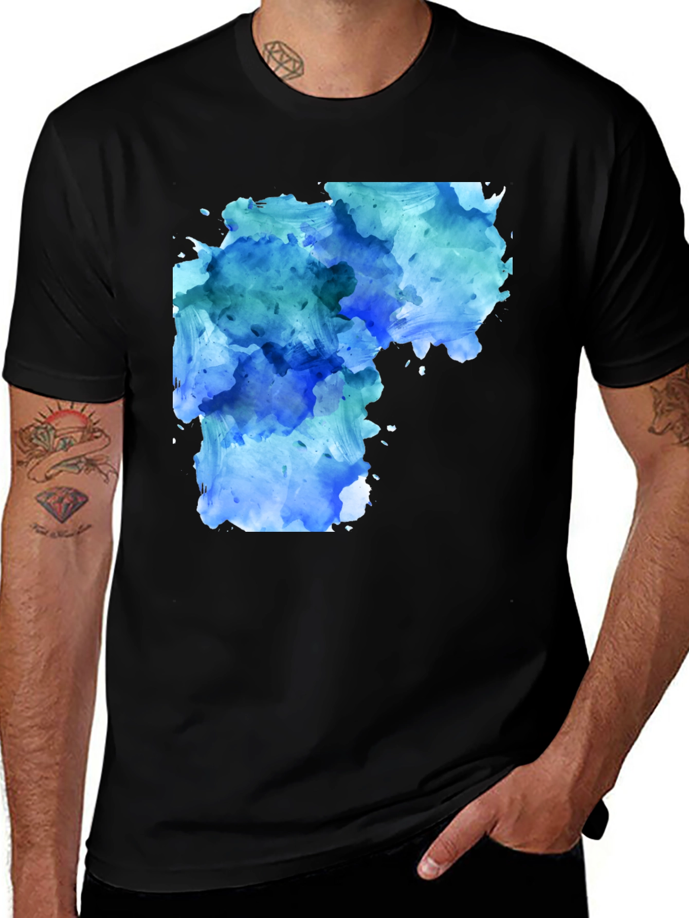 Variant 30 of Abstract Watercolor Graphic Print Black T-Shirt