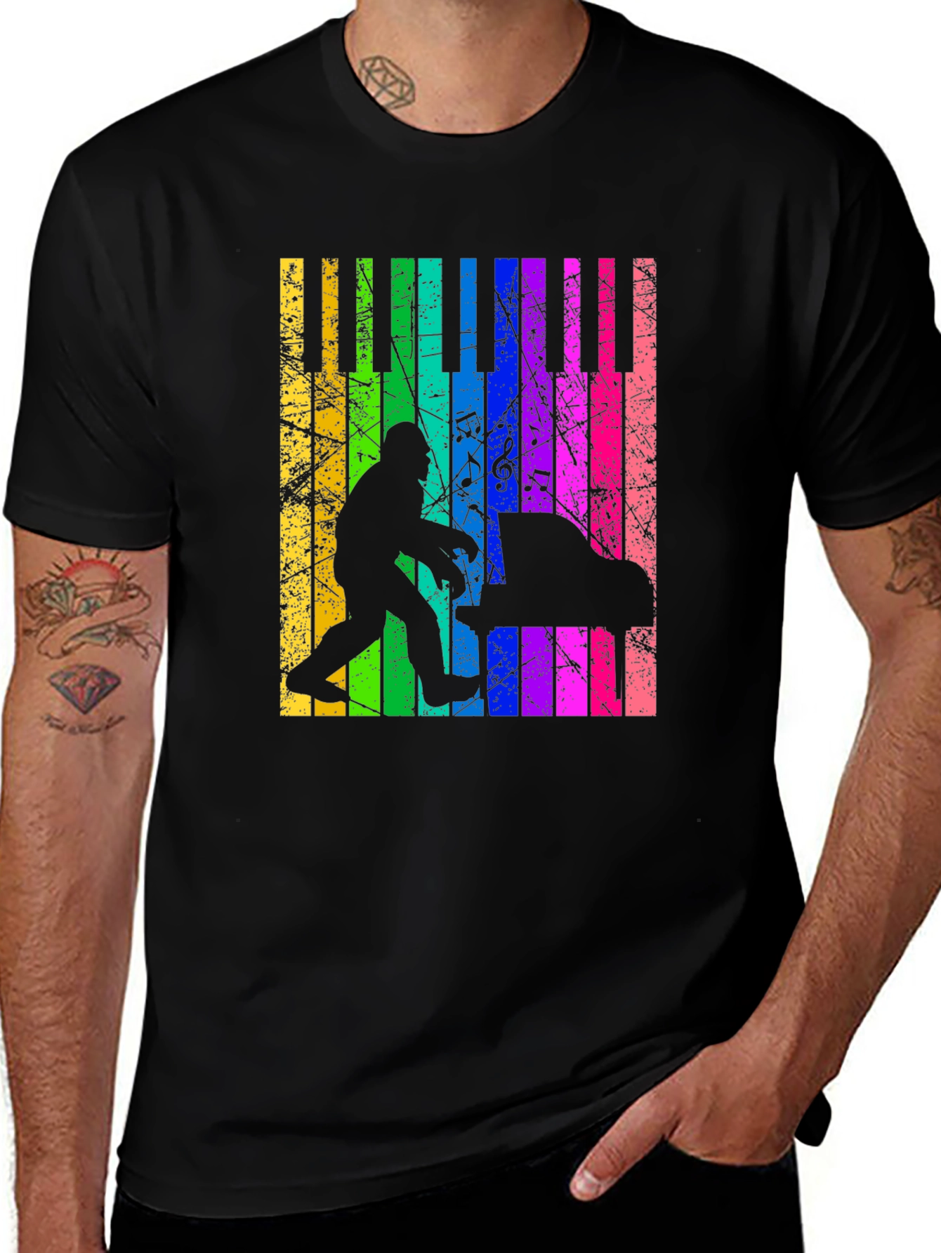Variant 25 of Bigfoot Piano T-Shirt - Rainbow Keyboard Design