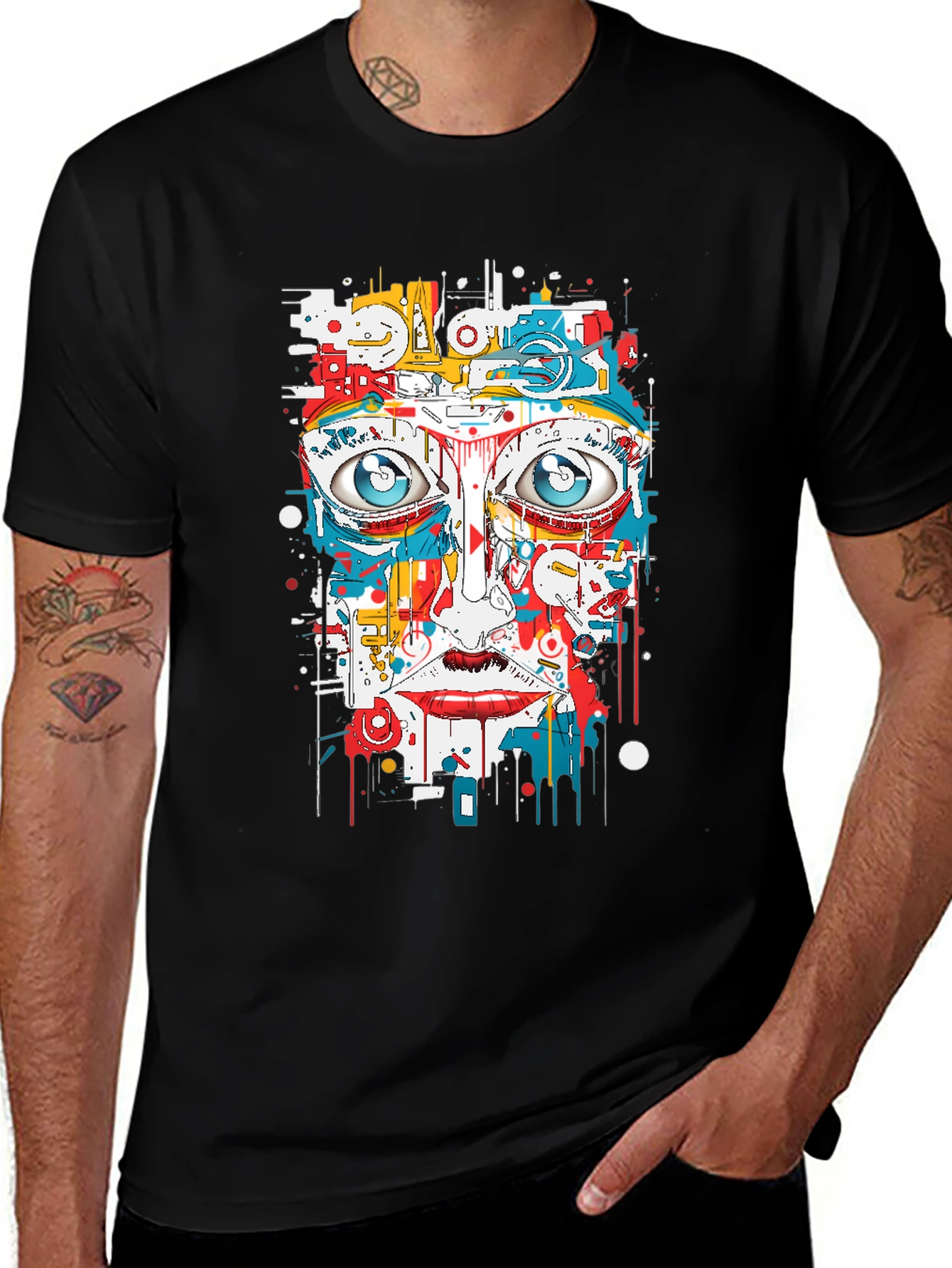 Variant 17 of Abstract Face Graphic Print Black Tee