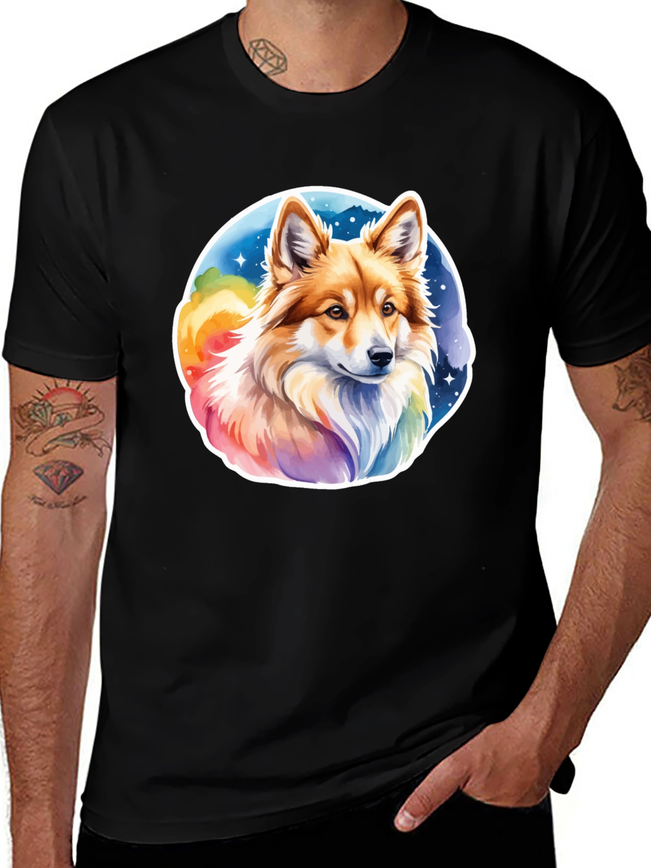 Variant 5 of Dog Rainbow Watercolor Art Graphic Tee