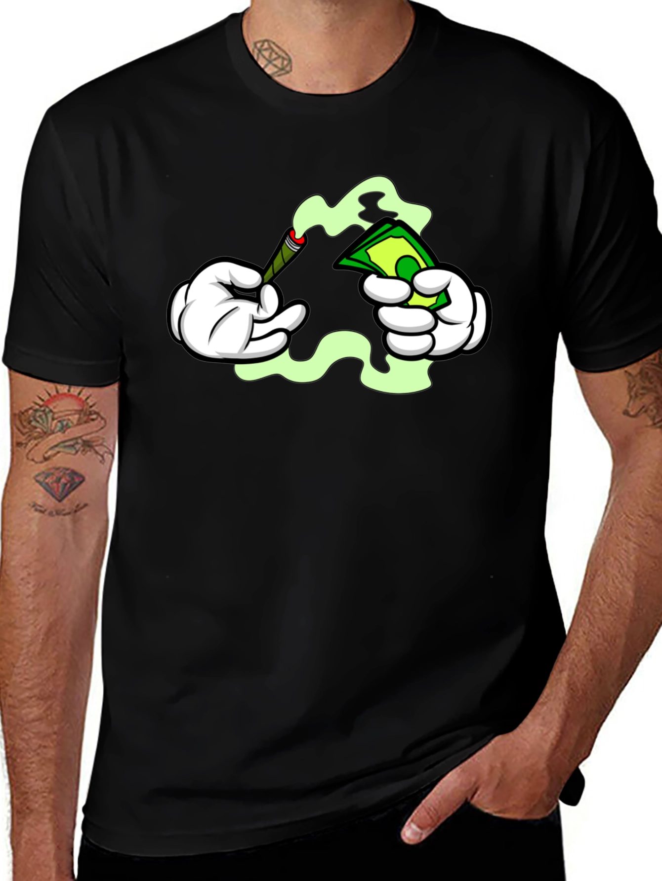 Variant 24 of Cartoon Hands Joint & Money Black T-Shirt