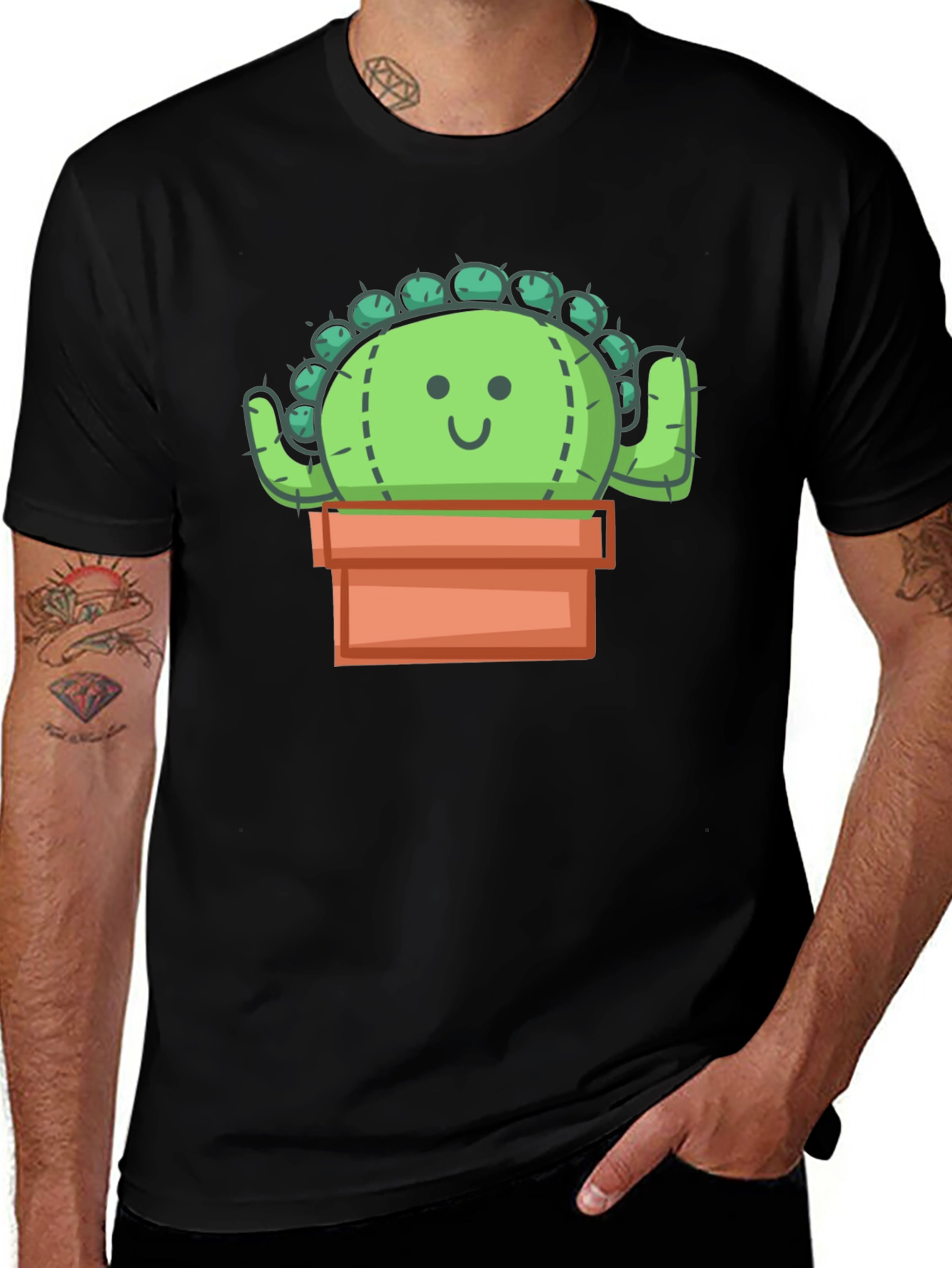 Variant 18 of Cactus Graphic T-Shirt - Black Cotton Tee
