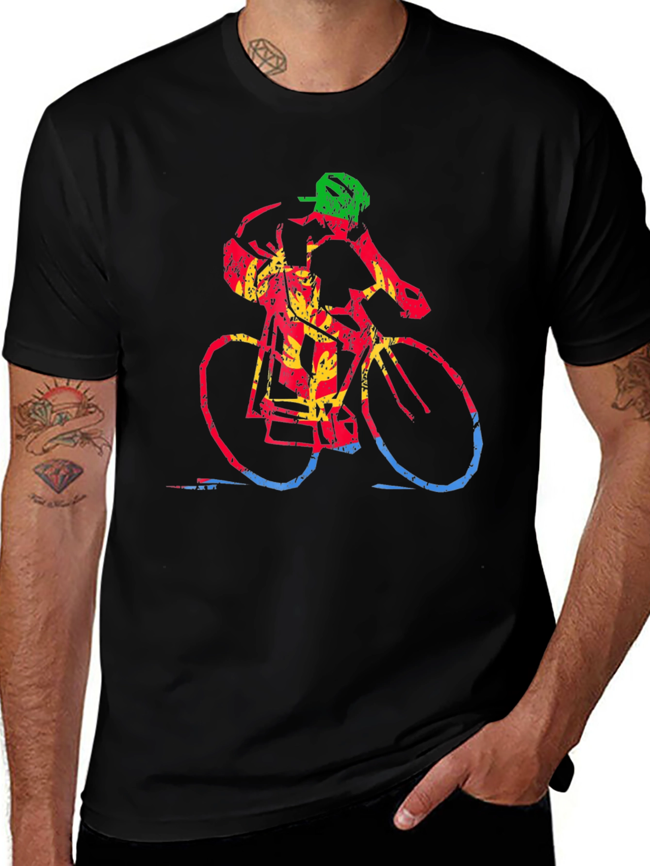 Variant 5 of Abstract Bicyclist Graphic Tee - Black Cotton Blend