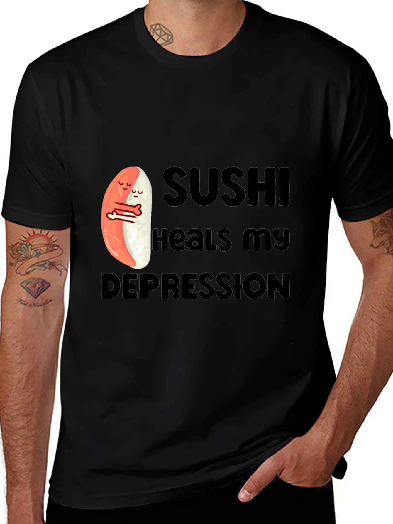 Black Sushi Heals My Depression Graphic T-Shirt main image