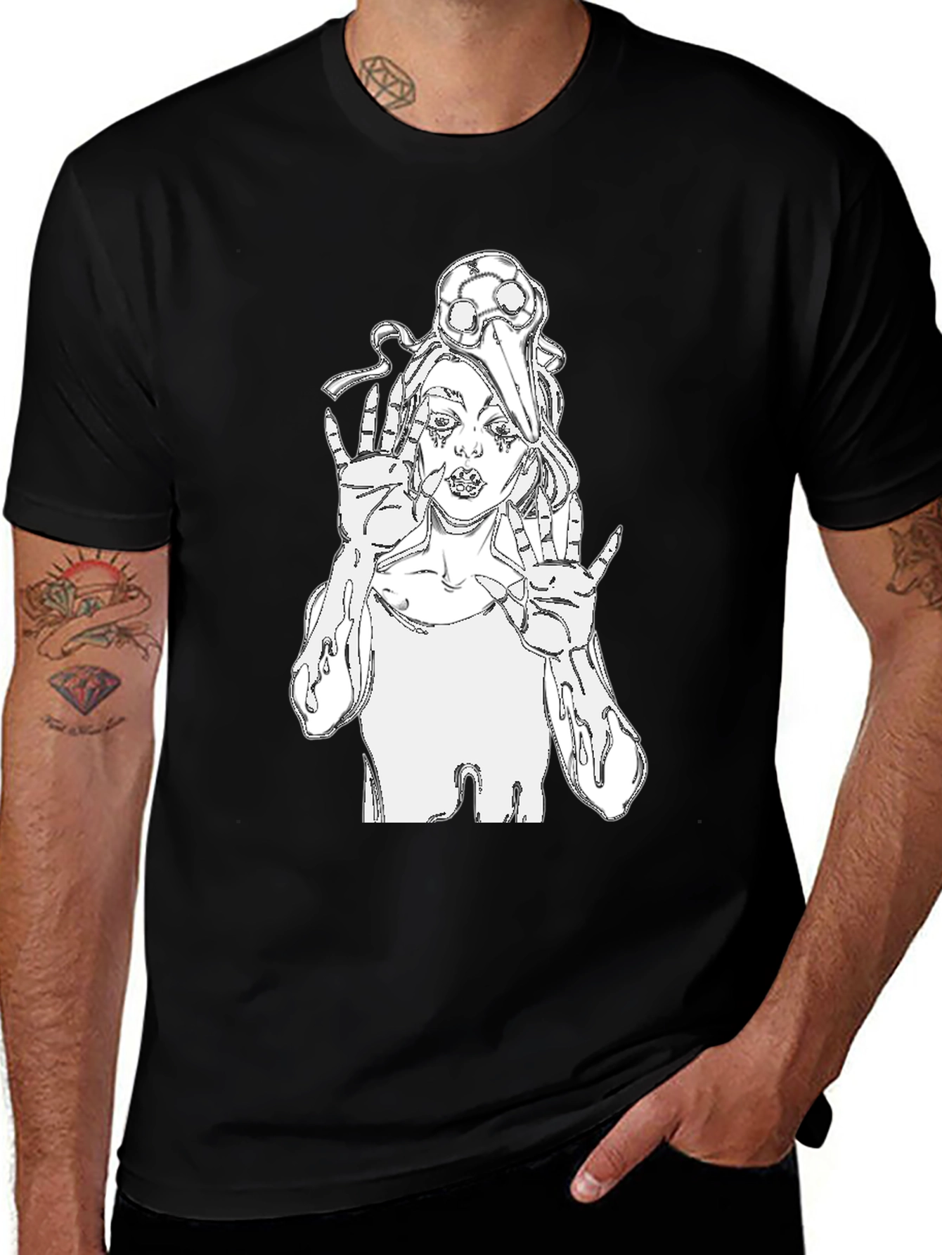 Variant 10 of Edgy Graphic Tee - Black Crew Neck T-Shirt