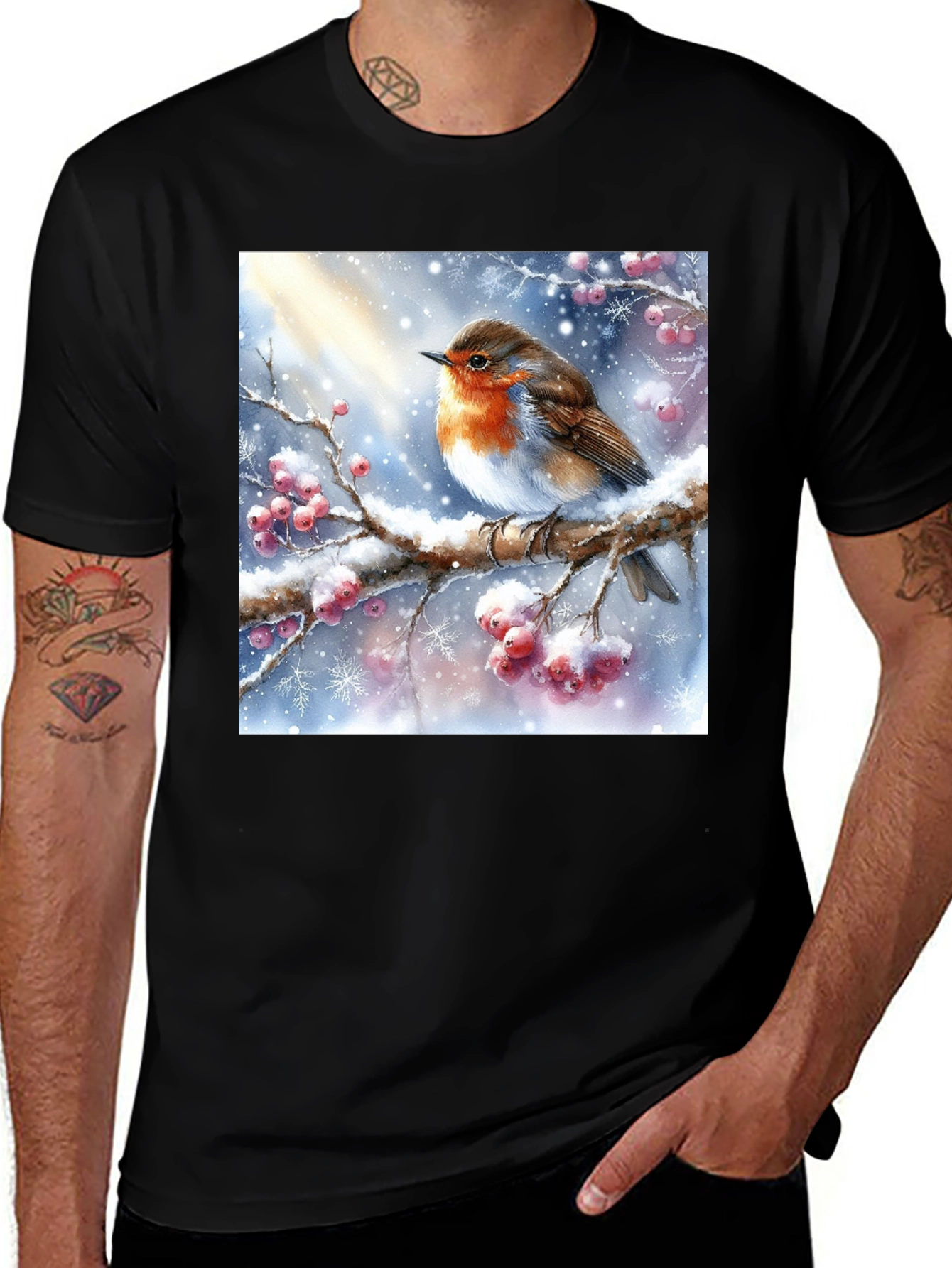 Variant 24 of Winter Robin T-Shirt - Holiday Bird Design