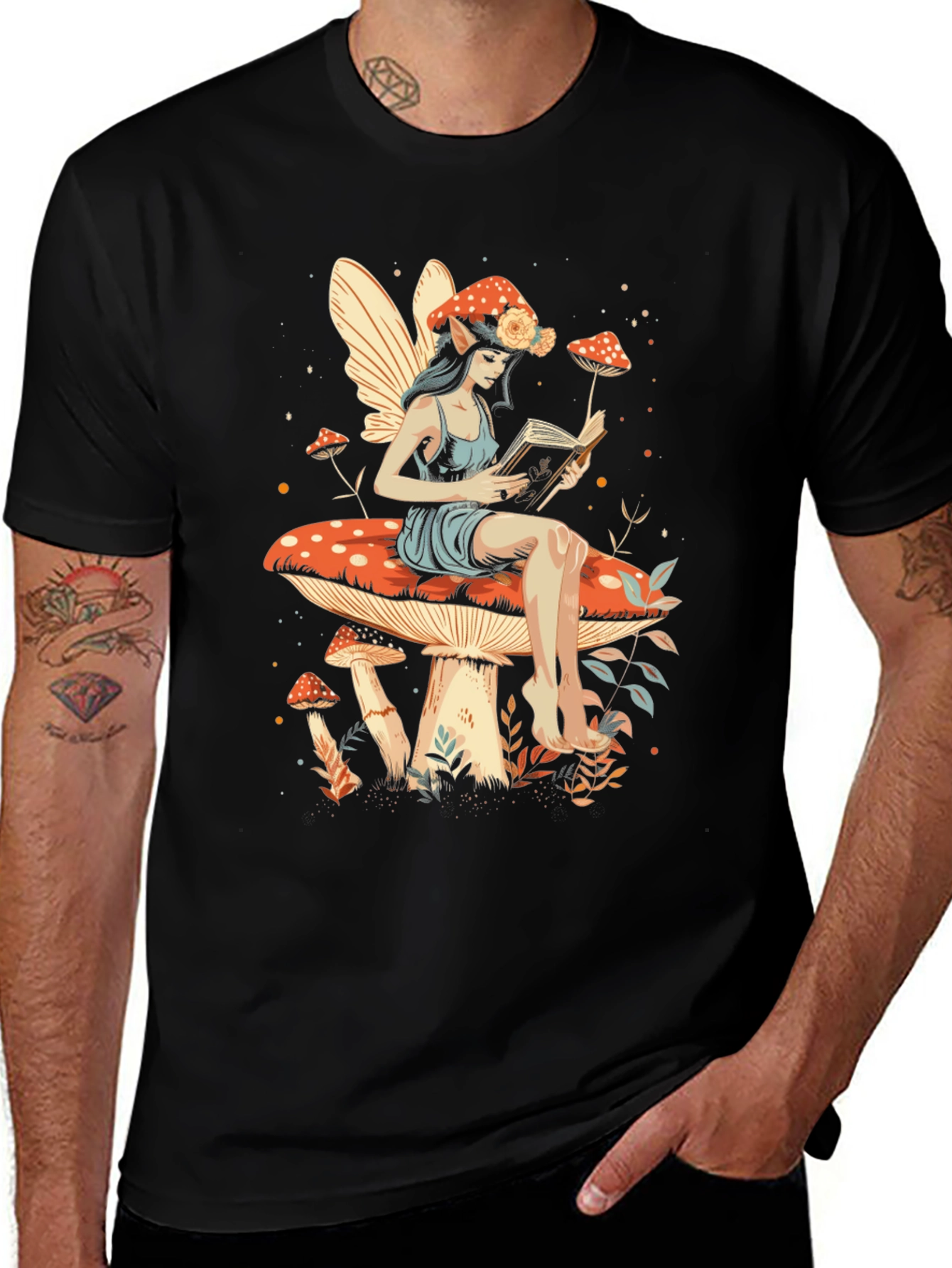Variant 22 of Fairy Reading on Mushroom T-Shirt - Whimsical Design
