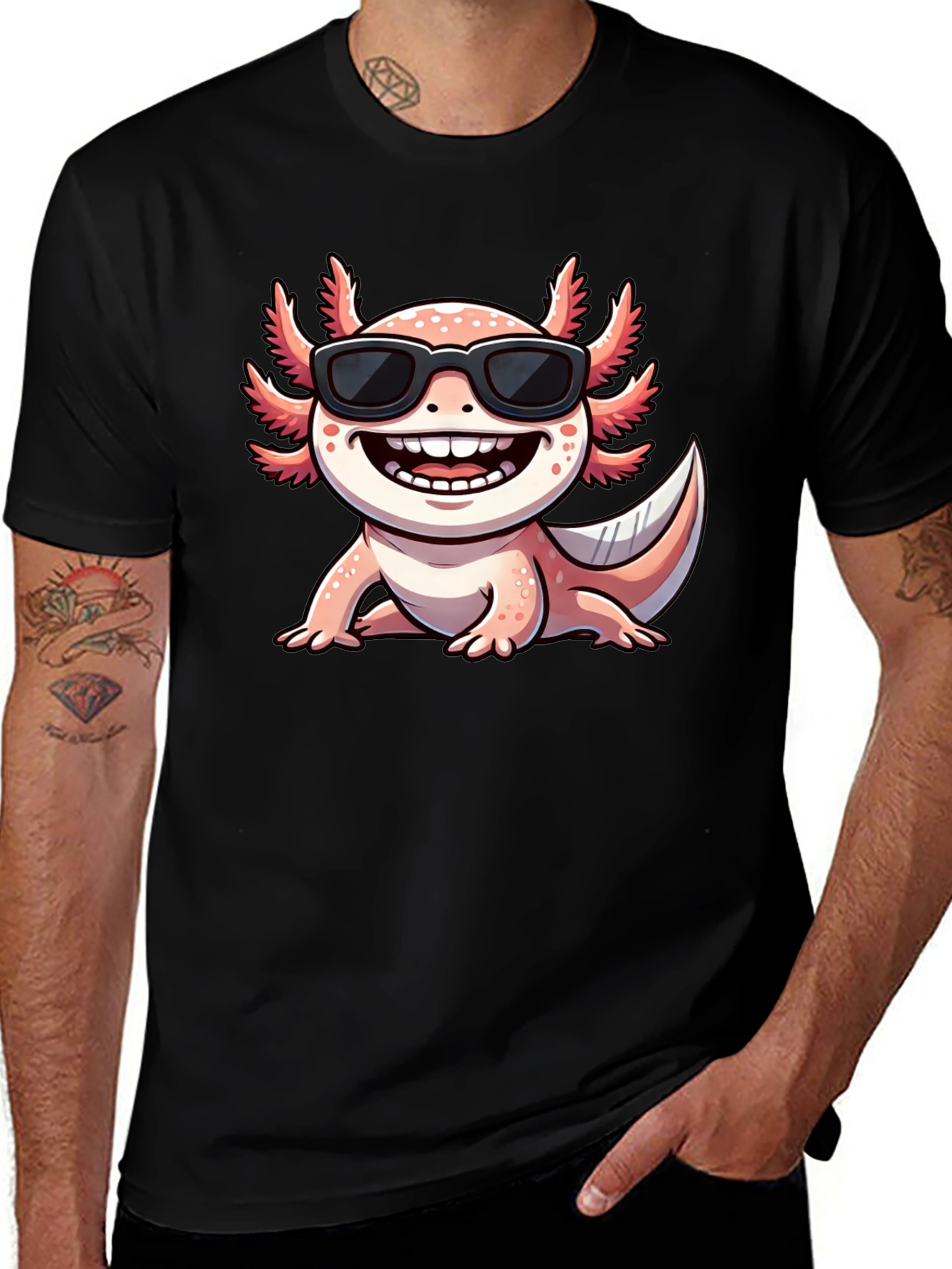 Variant 29 of Cool Axolotl T-Shirt - Black Cotton Tee
