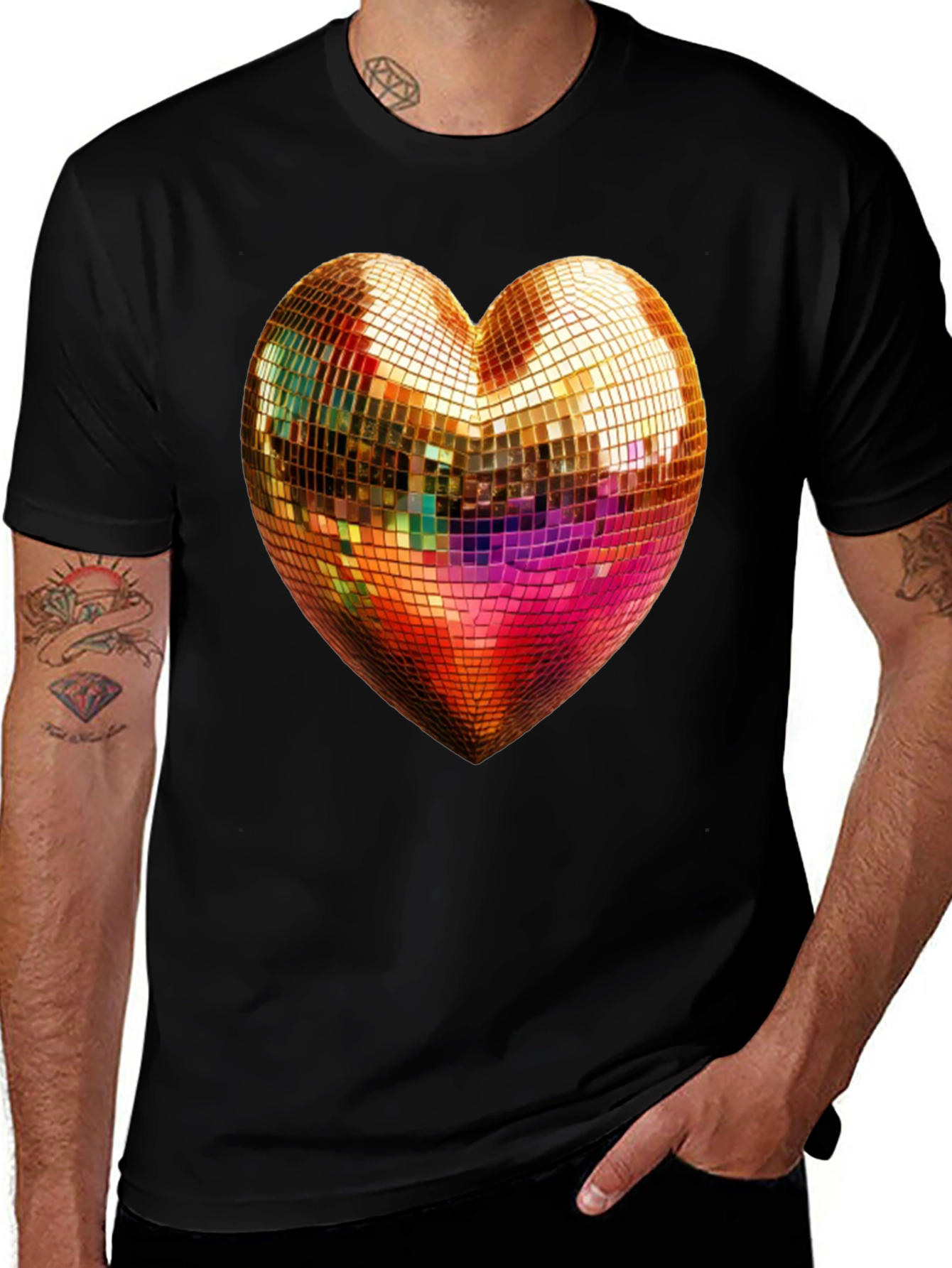 Variant 4 of Disco Heart Graphic T-Shirt - Men's Black Tee