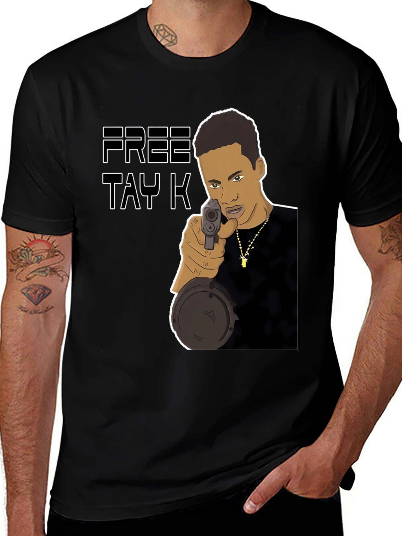 Variant 21 of Free Tay-K Graphic Tee - Black Crew Neck Cotton T-Shirt