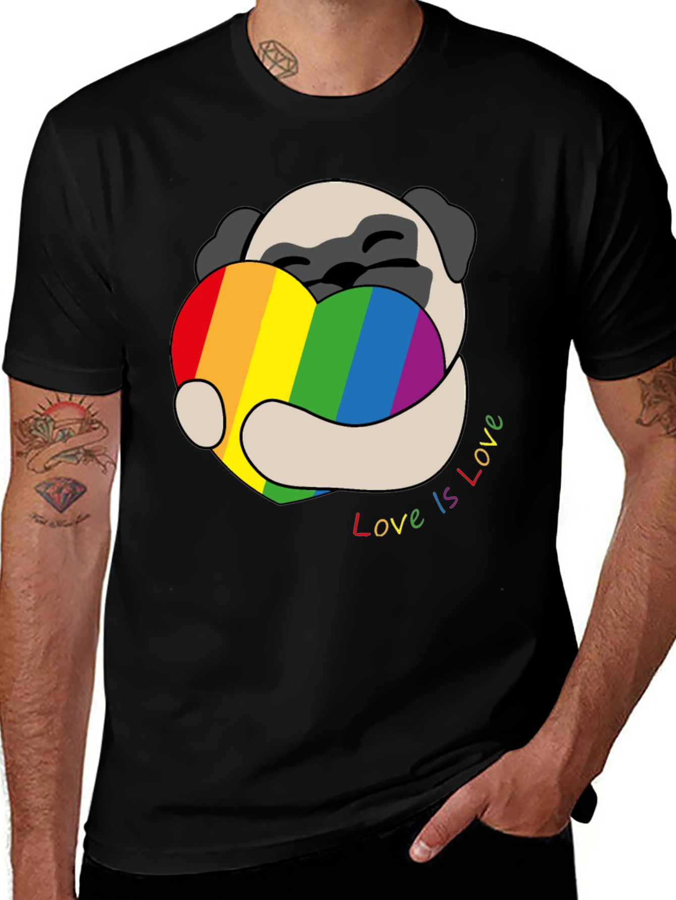 Variant 3 of Pug Love is Love Rainbow Heart T-Shirt