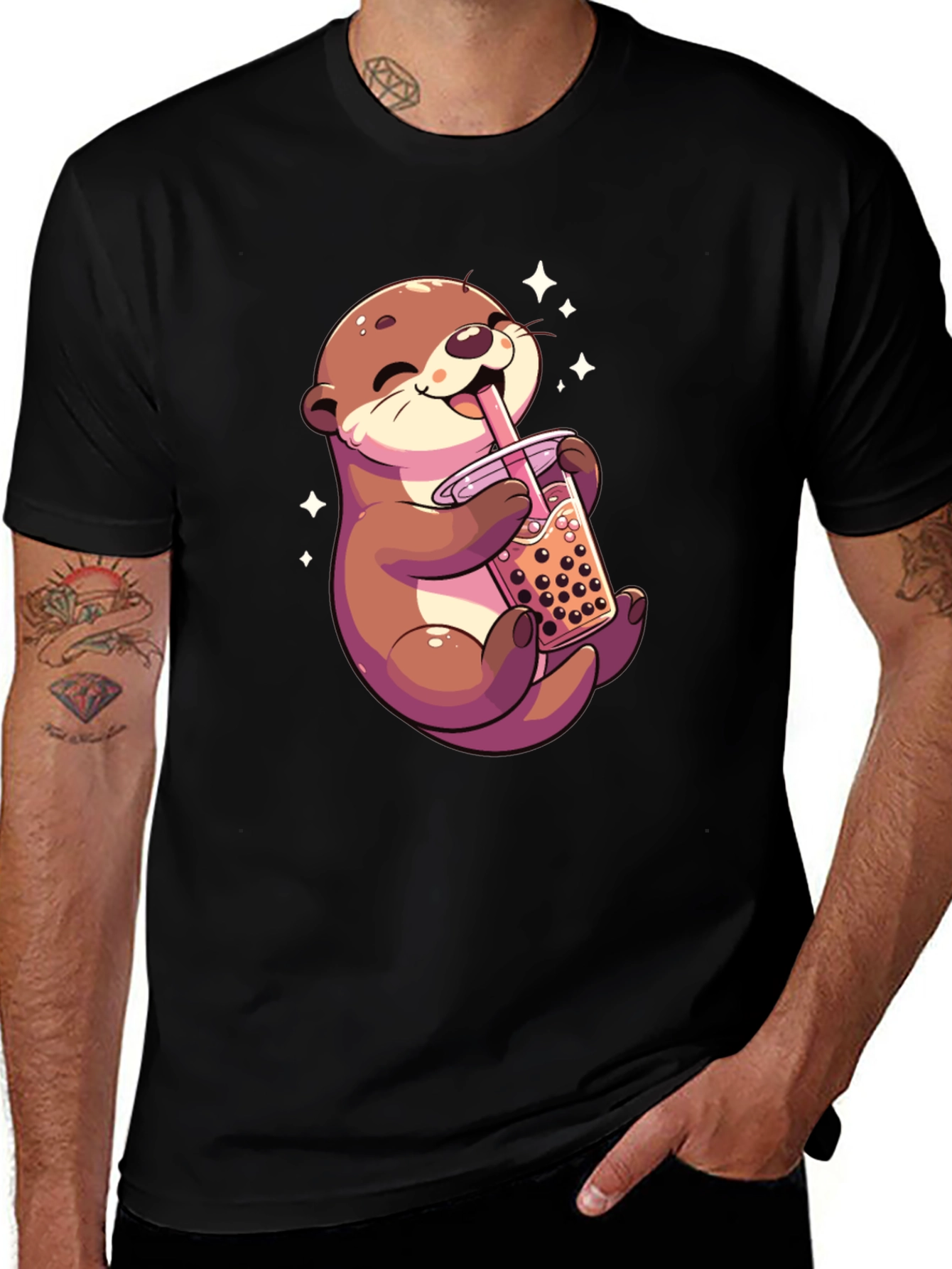 Variant 28 of Cute Otter Bubble Tea Graphic Tee - Unisex
