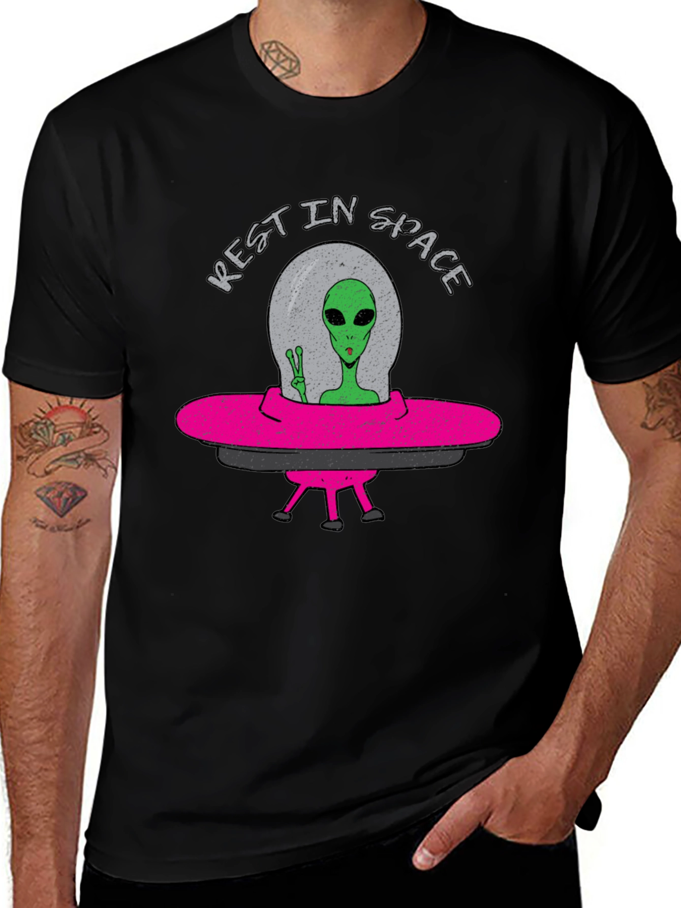 Variant 18 of Rest in Space Graphic Tee - Alien UFO T-Shirt
