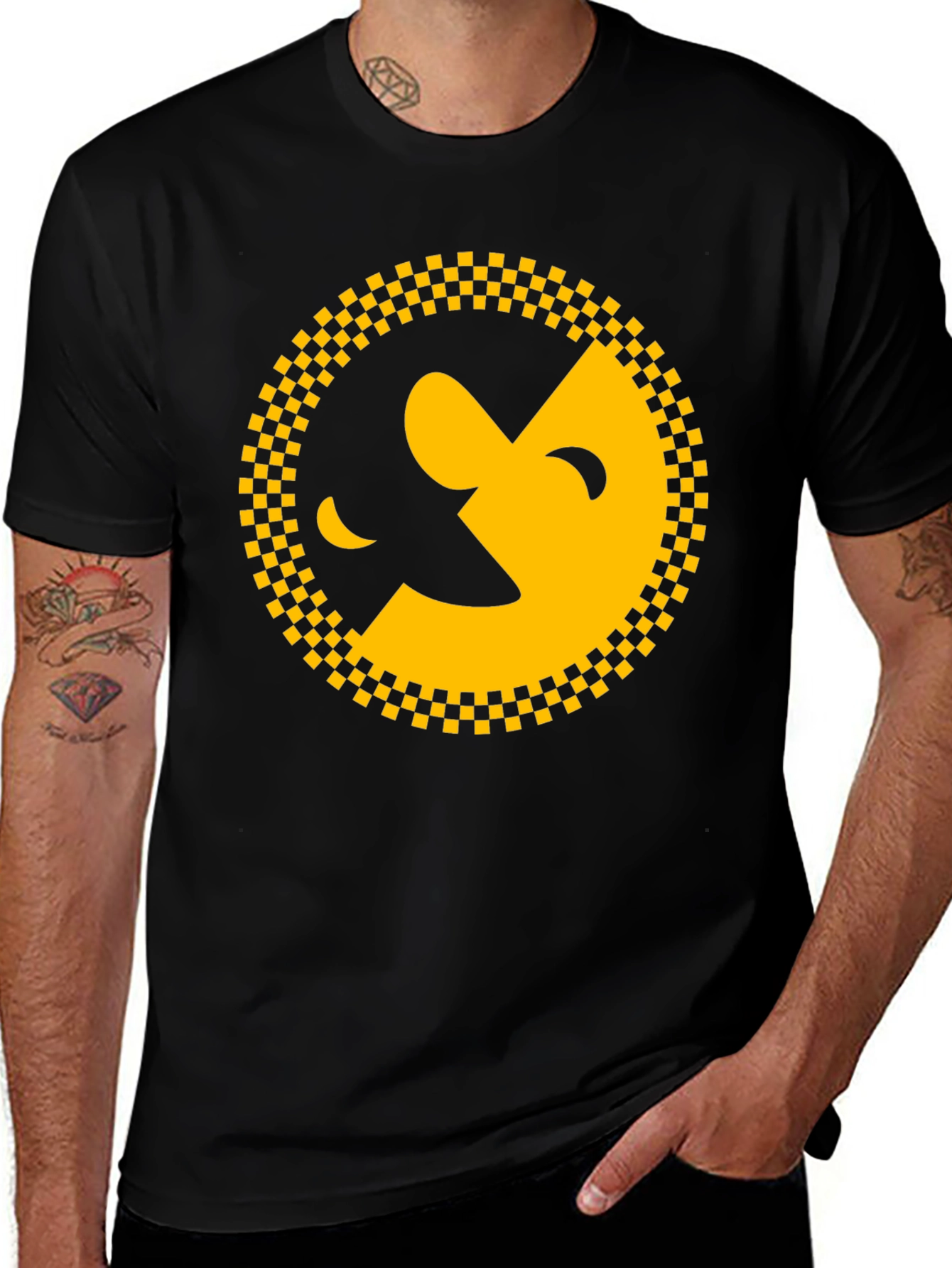 Variant 7 of Retro Taxi Yin Yang T-Shirt - Black