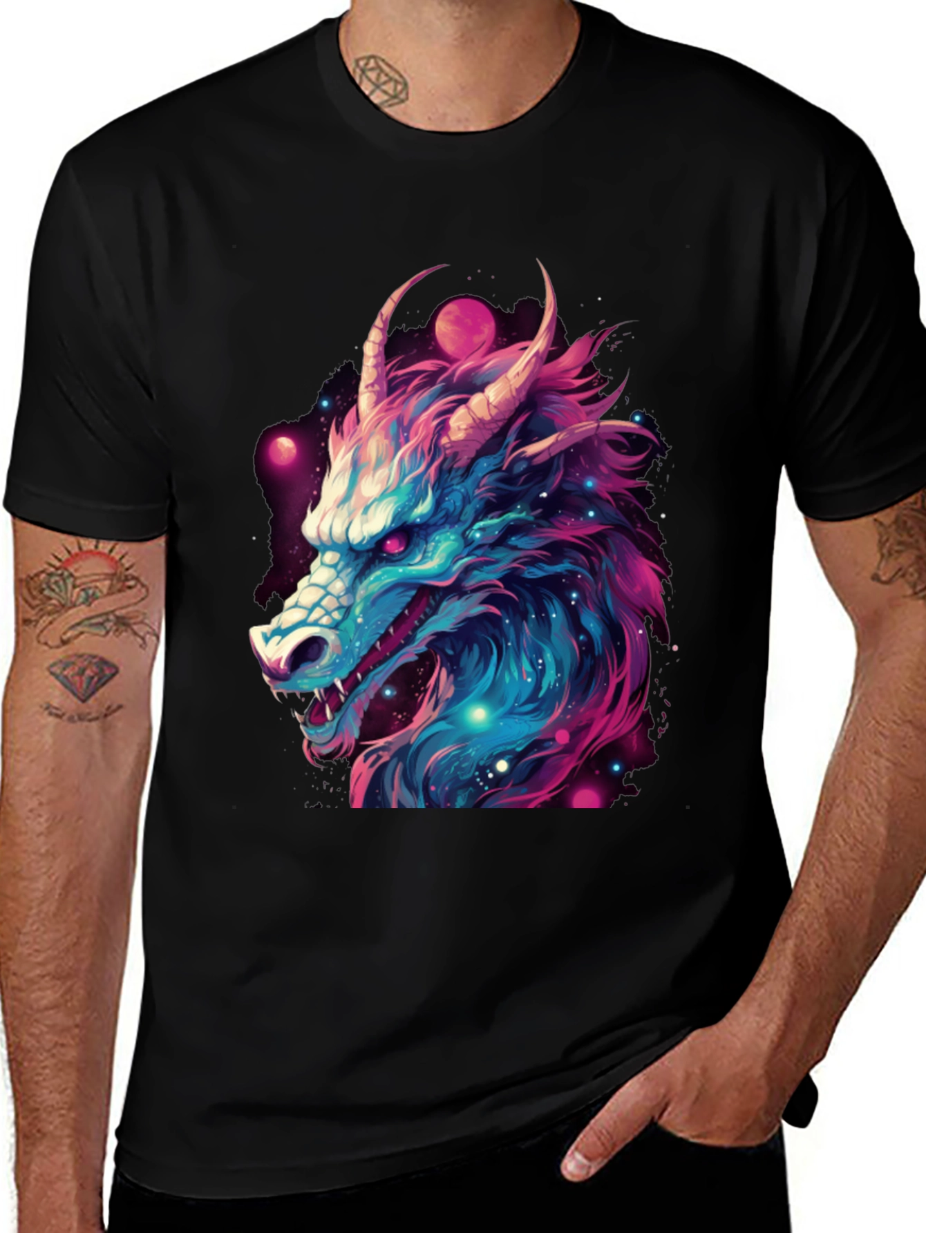 Variant 15 of Cosmic Dragon Graphic Tee - Black T-Shirt