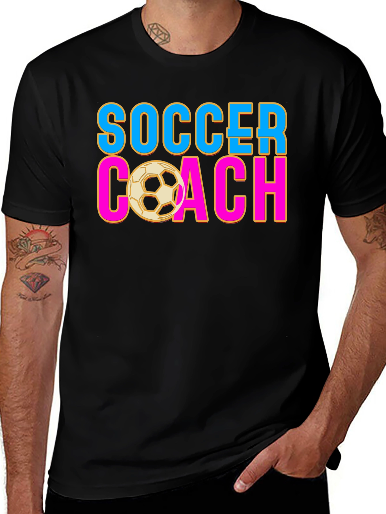 Variant 7 of Soccer Coach Graphic T-Shirt - Black Cotton Blend