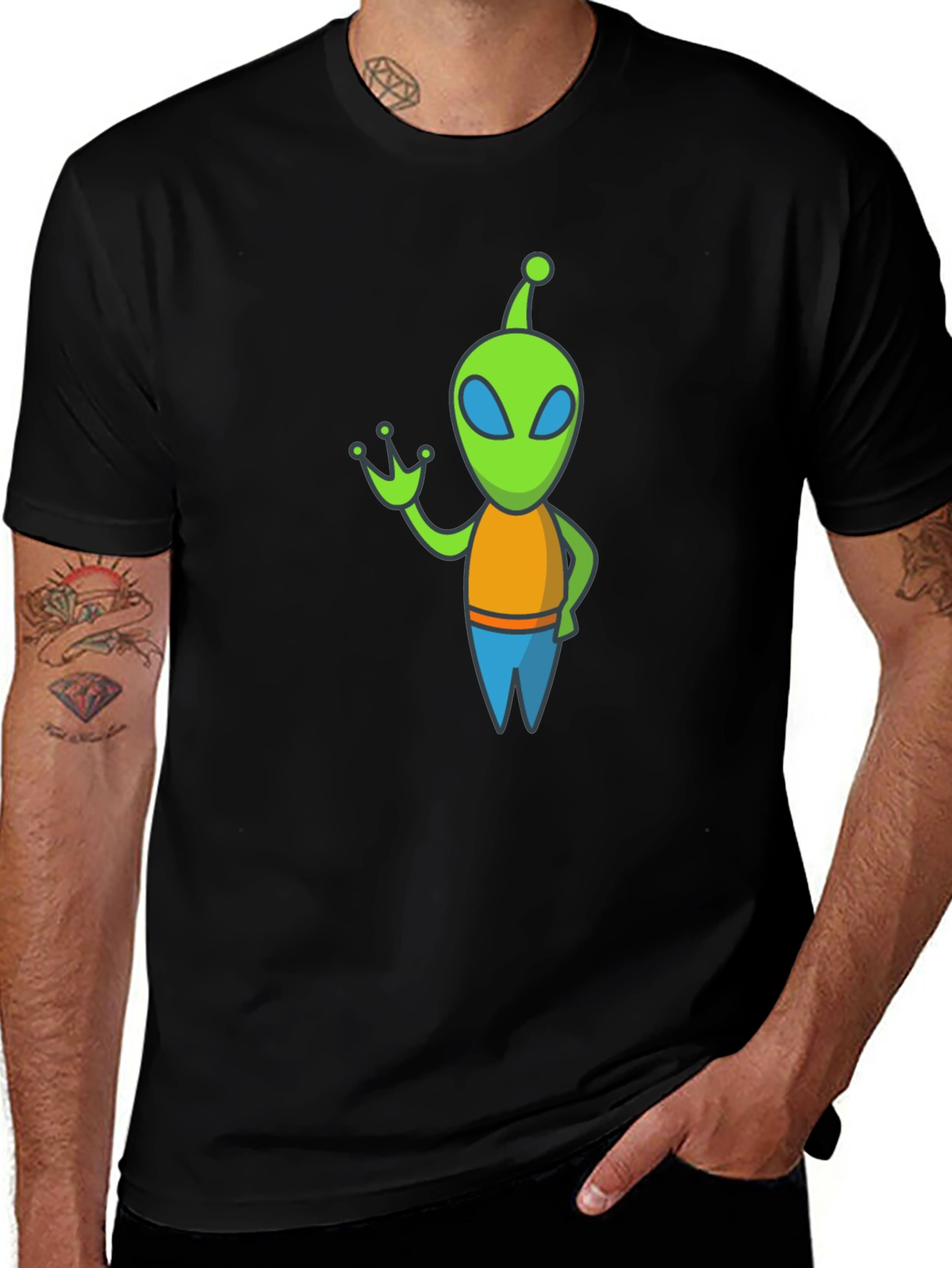 Black Alien Graphic Tee - Black Cotton Blend main image