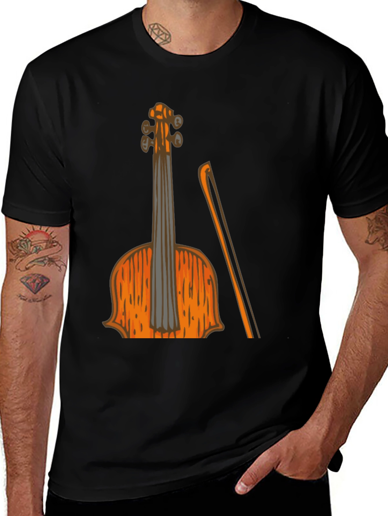 Violin Graphic Black T-Shirt, Music Lover Tee