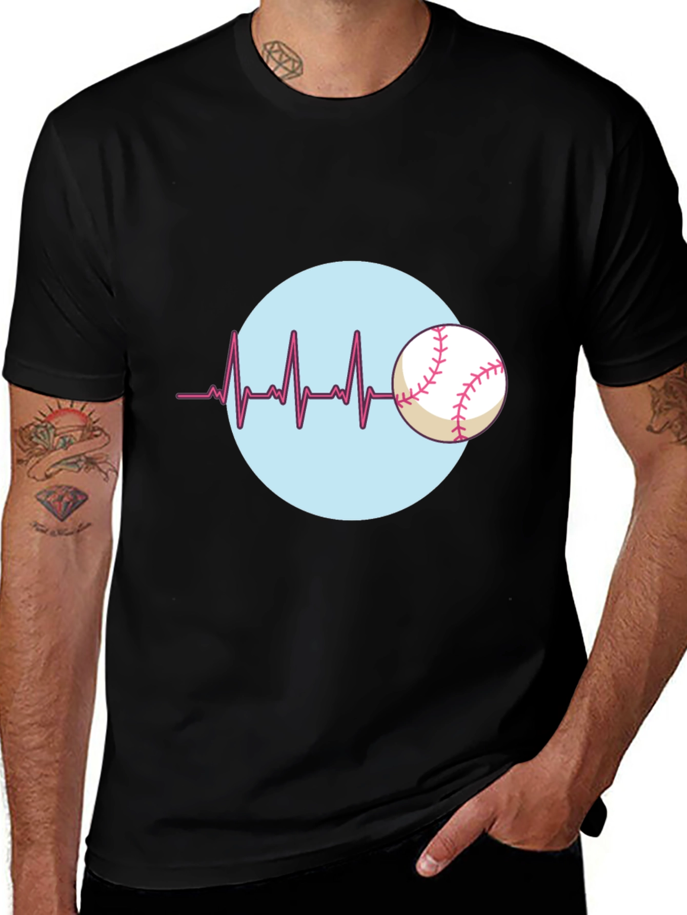 Variant 4 of Baseball Heartbeat T-Shirt - Black Cotton Tee