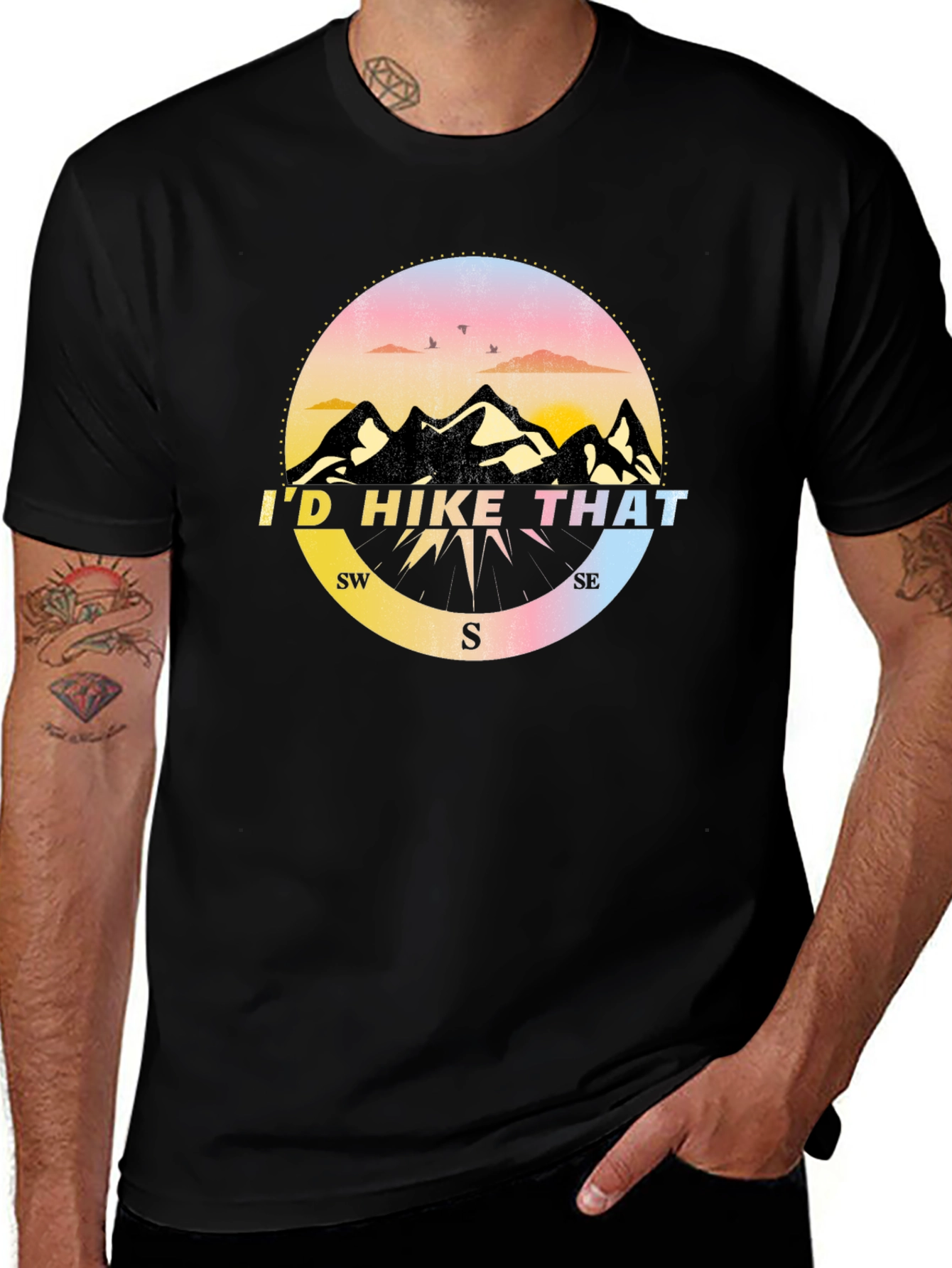 Variant 28 of I'd Hike That T-Shirt - Mountain Compass Design