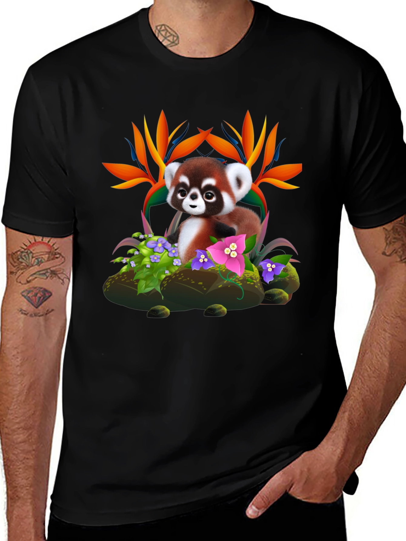 Variant 10 of Red Panda Floral T-Shirt - Nature Lover Tee