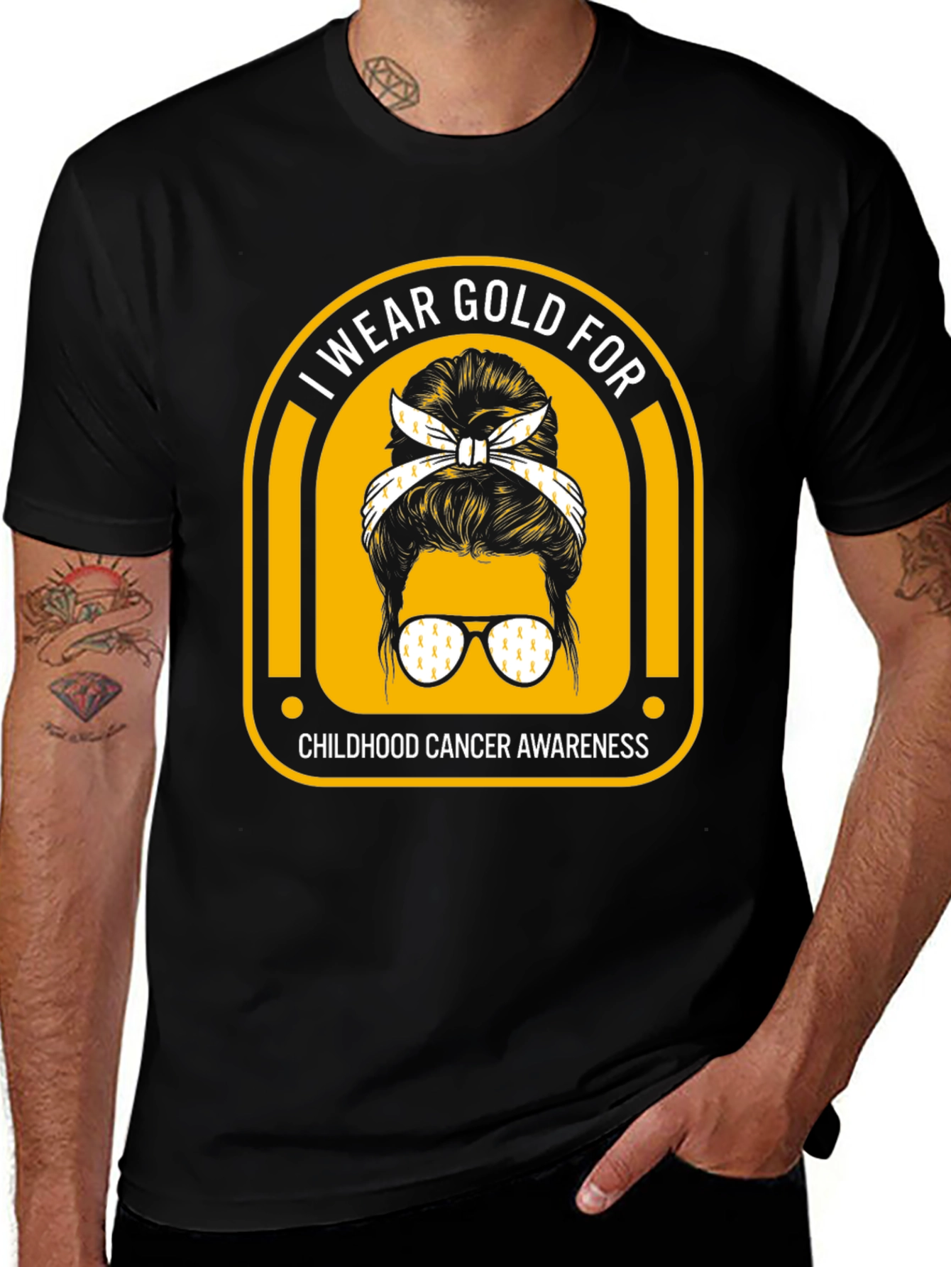 Childhood Cancer Awareness Messy Bun T-Shirt