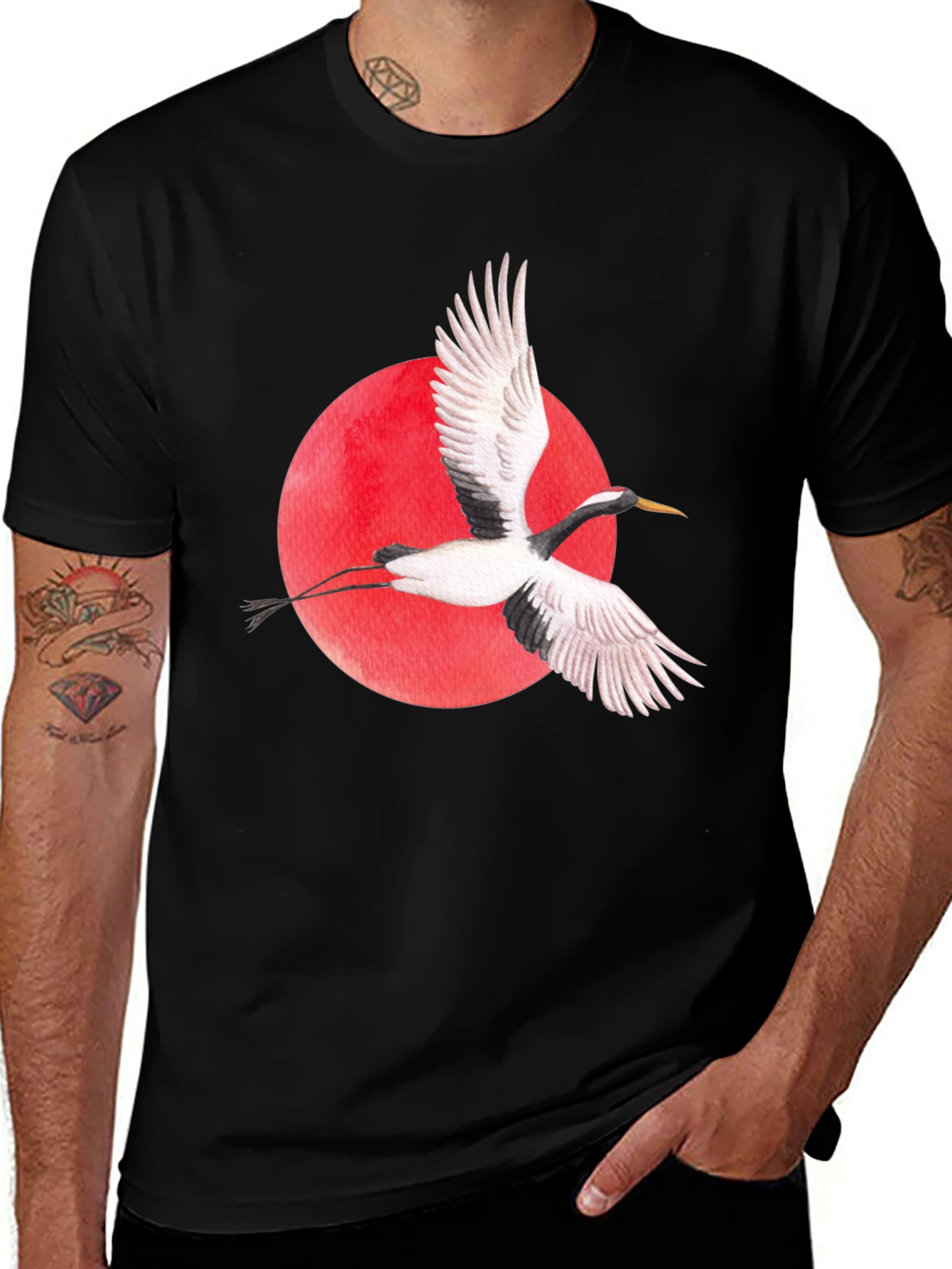 Variant 22 of Crane Bird Print T-Shirt - Black
