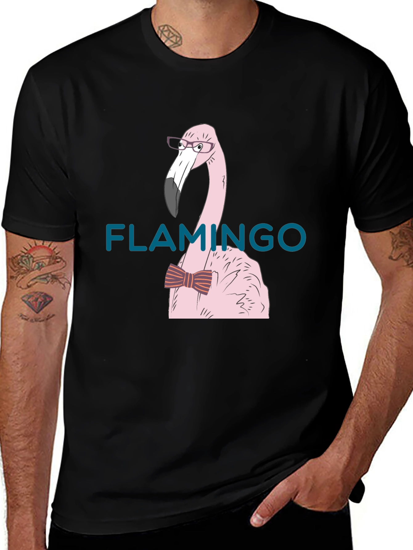 Variant 18 of Flamingo with Bow Tie Black T-Shirt